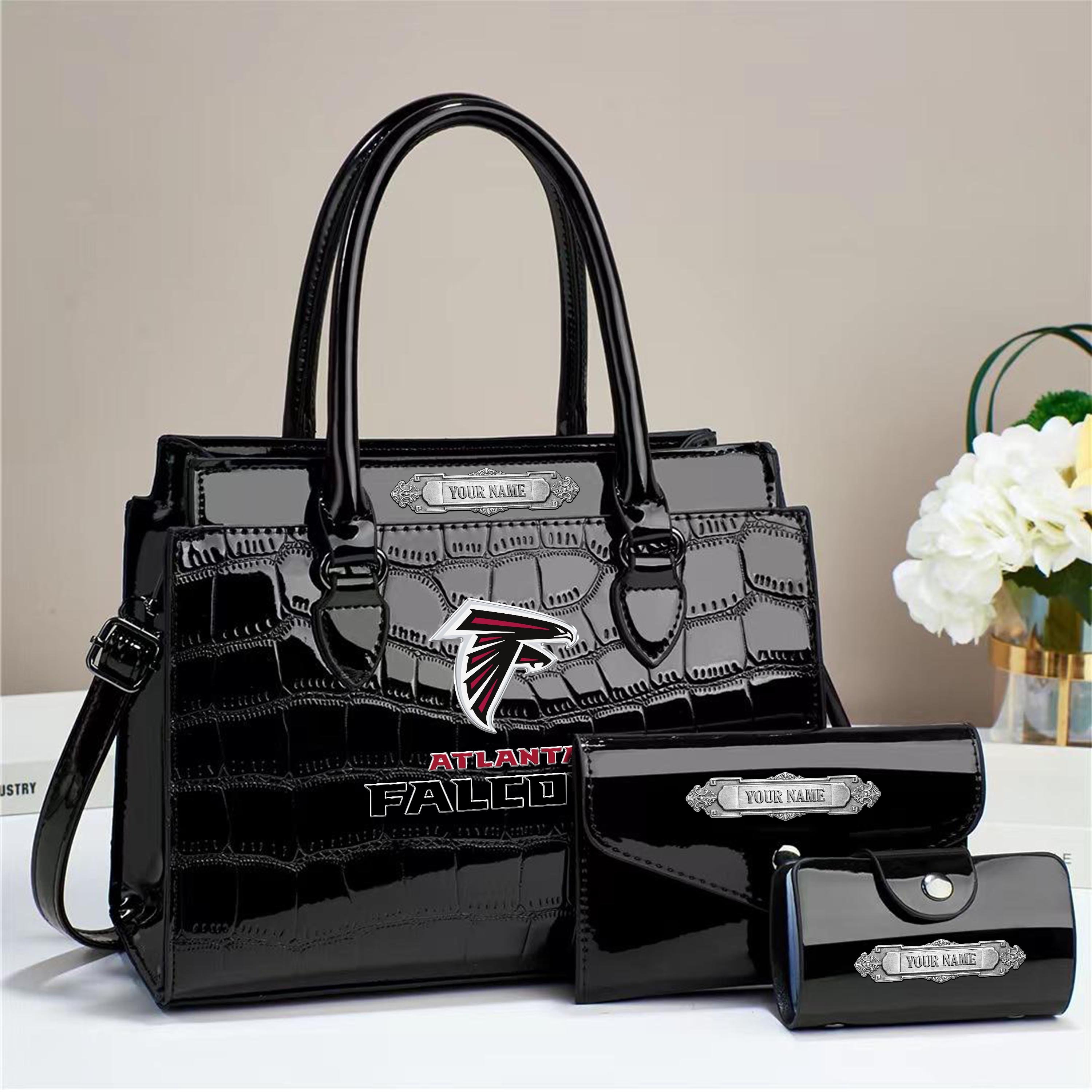 Atlanta Falcons Deluxe Handbag For Women Custom Your Name 2025 Versions, Sport Handbag Set Large Capacity 3Pcs Patent Leather Tote Bags for Women EHIVM-05222306