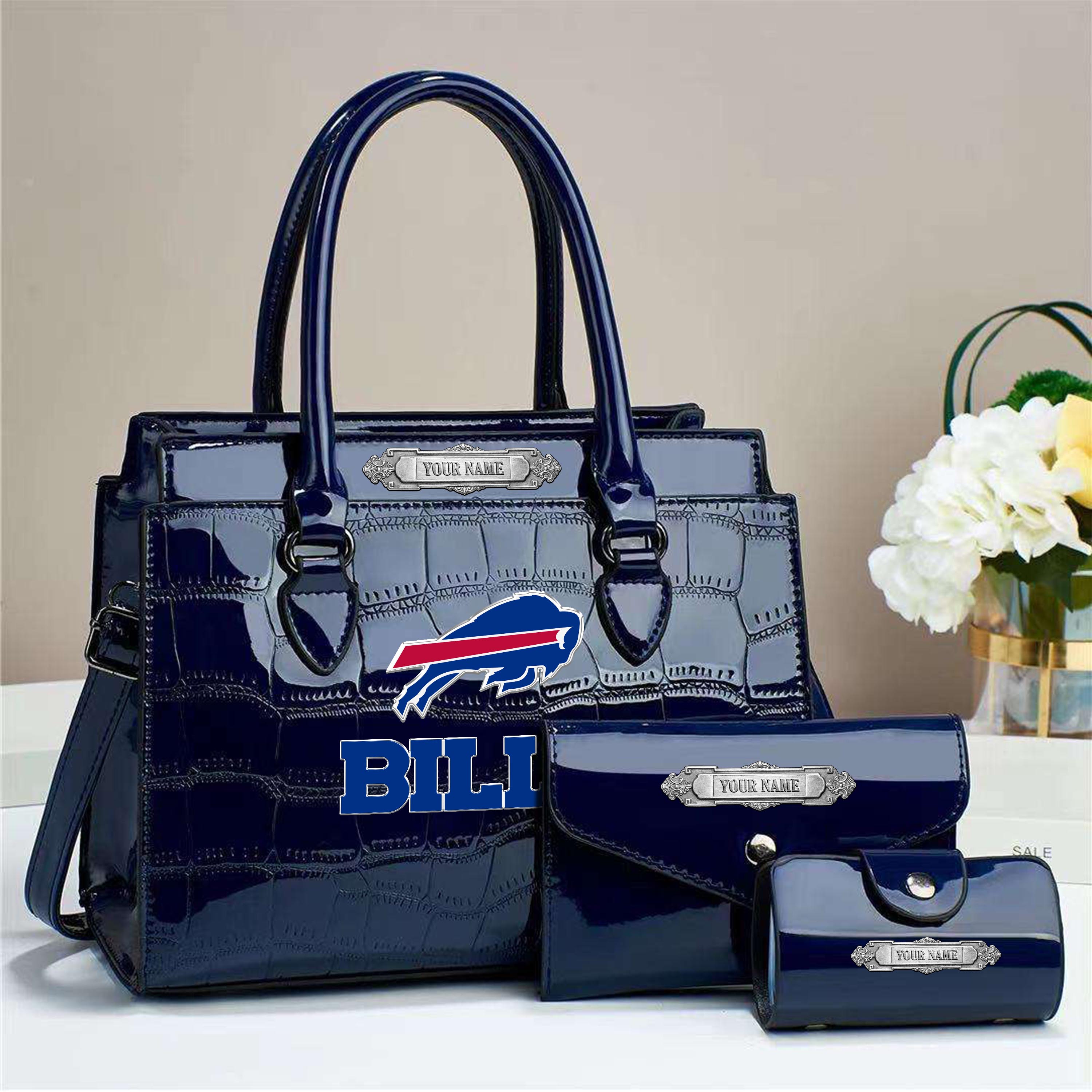 Buffalo Bills Deluxe Handbag For Women Custom Your Name 2025 Versions, Sport Handbag Set Large Capacity 3Pcs Patent Leather Tote Bags for Women EHIVM-05222306
