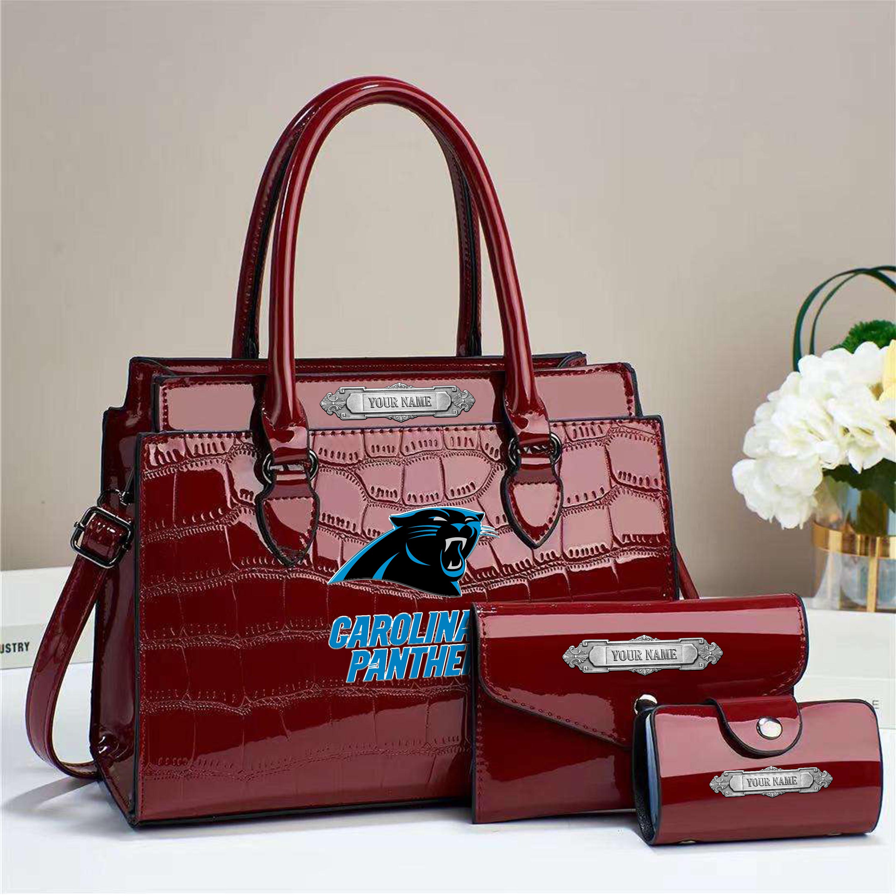 Alternative view of Carolina Panthers Deluxe Handbag For Women Custom Your Name 2025 Versions, Sport Handbag Set Large Capacity 3Pcs Patent Leather Tote Bags for Women EHIVM-05222306