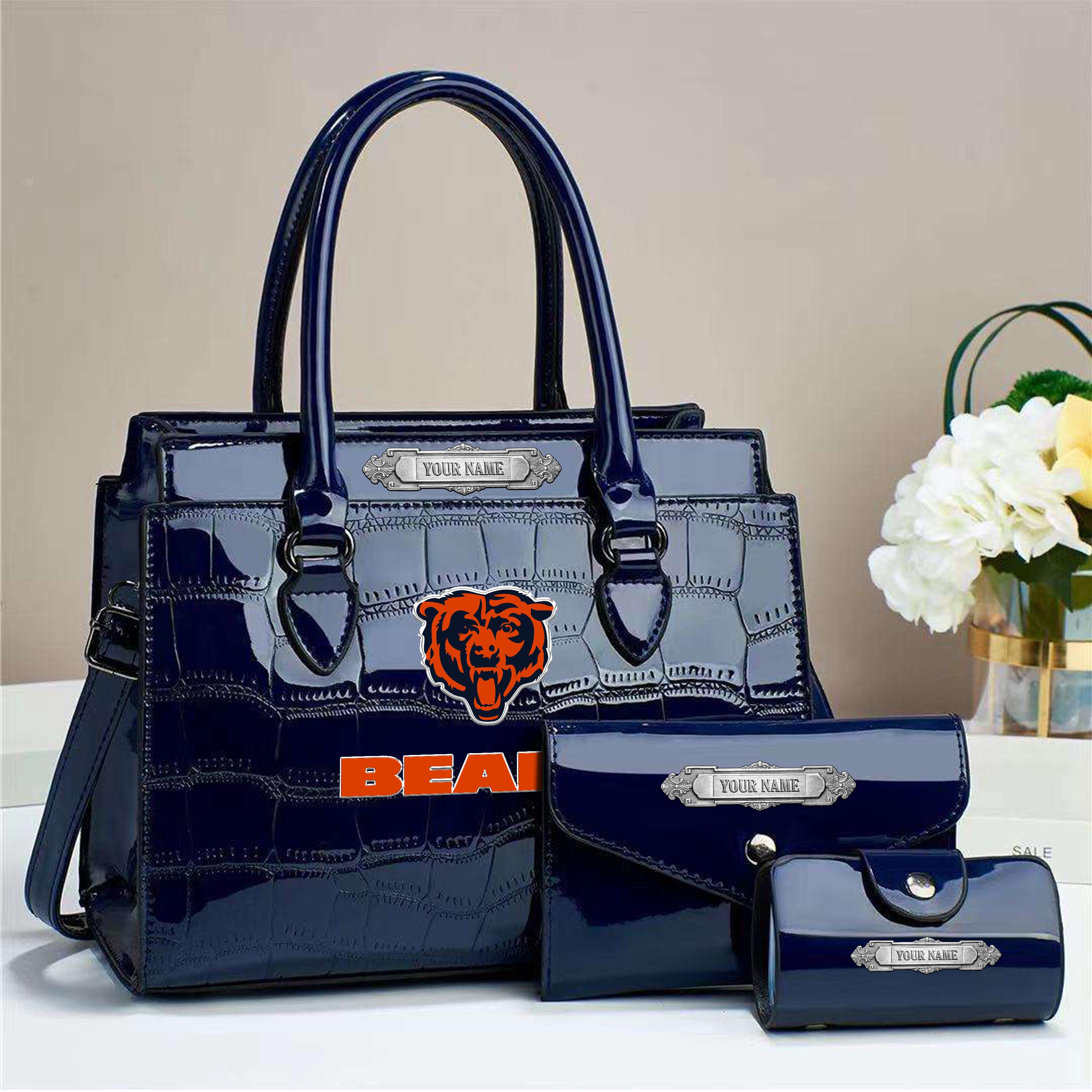 Chicago Bears Deluxe Handbag For Women Custom Your Name 2025 Versions, Sport Handbag Set Large Capacity 3Pcs Patent Leather Tote Bags for Women EHIVM-05222306