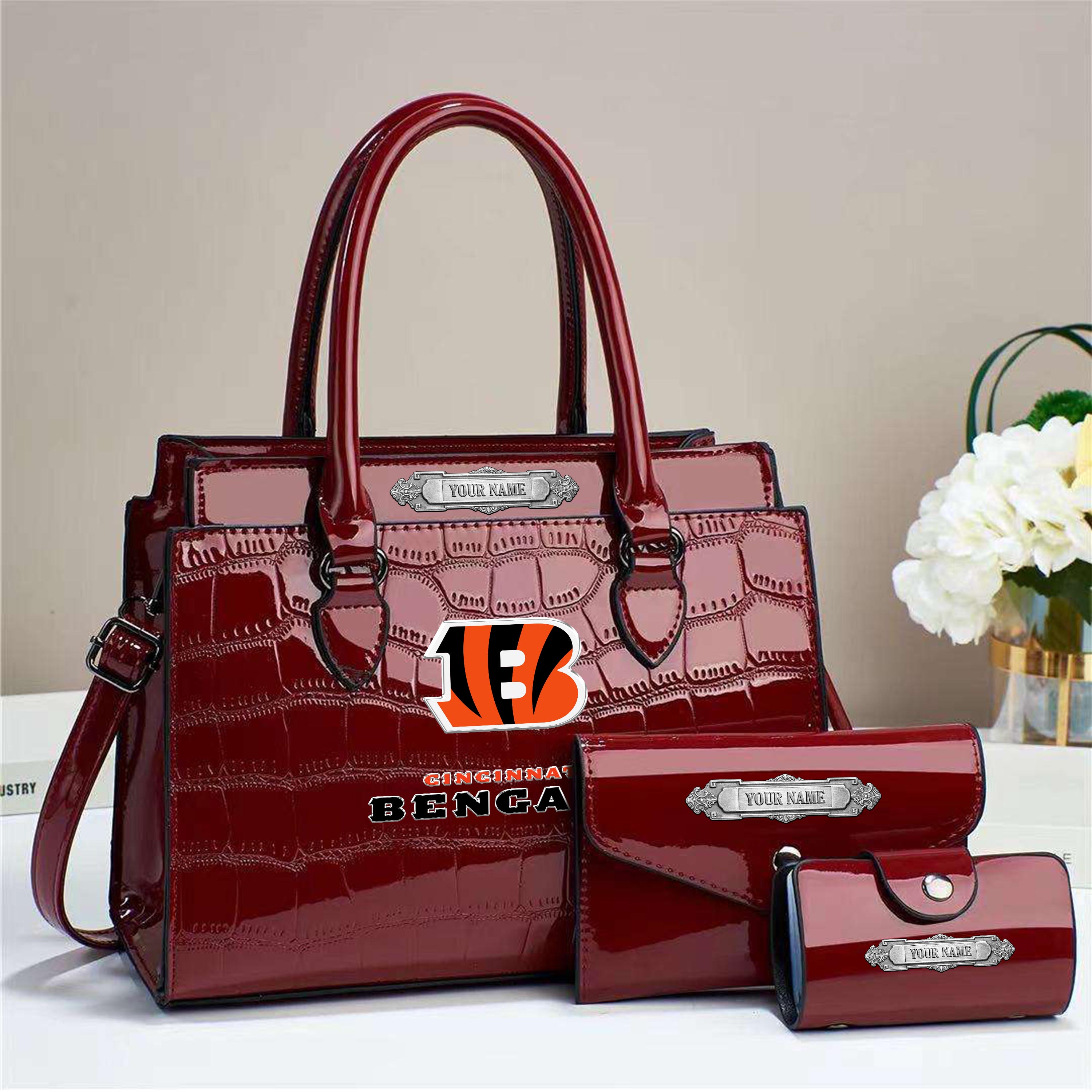 Alternative view of Cincinnati Bengals Deluxe Handbag For Women Custom Your Name 2025 Versions, Sport Handbag Set Large Capacity 3Pcs Patent Leather Tote Bags for Women EHIVM-05222306