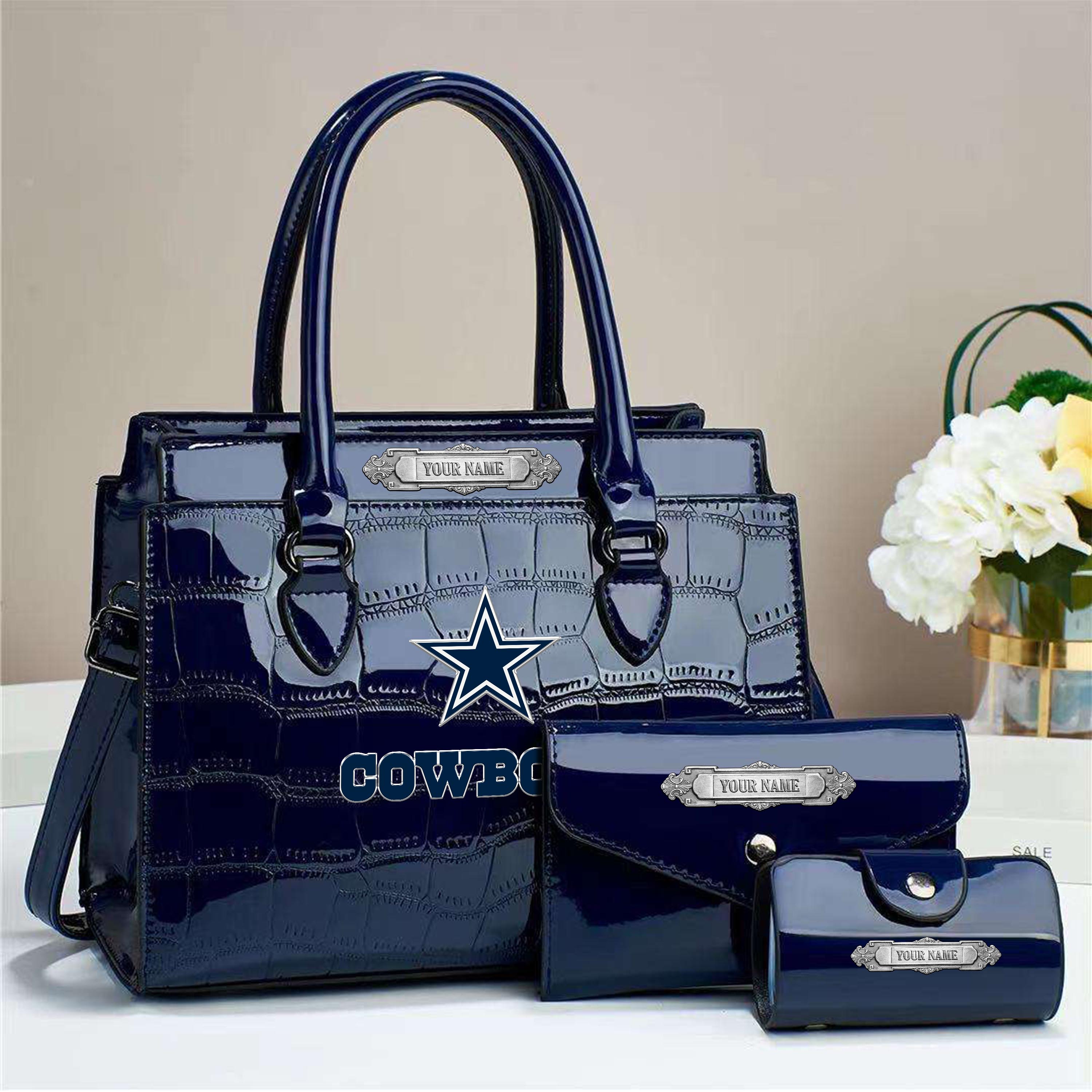 Dallas Cowboys Deluxe Handbag For Women Custom Your Name 2025 Versions, Sport Handbag Set Large Capacity 3Pcs Patent Leather Tote Bags for Women EHIVM-05222306