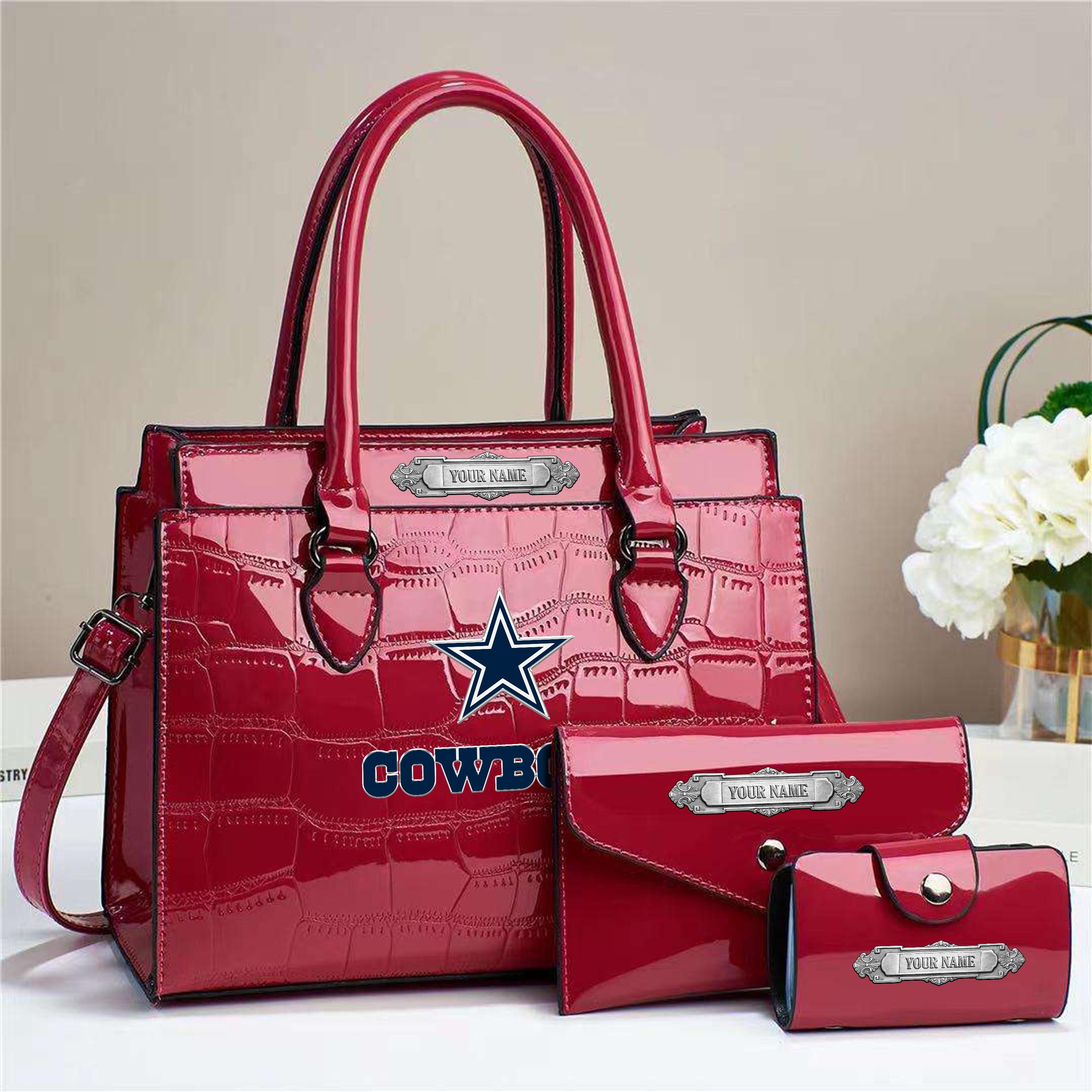 Dallas Cowboys Deluxe Handbag For Women Custom Your Name 2025 Versions, Sport Handbag Set Large Capacity 3Pcs Patent Leather Tote Bags for Women EHIVM-05222306 - Image 3
