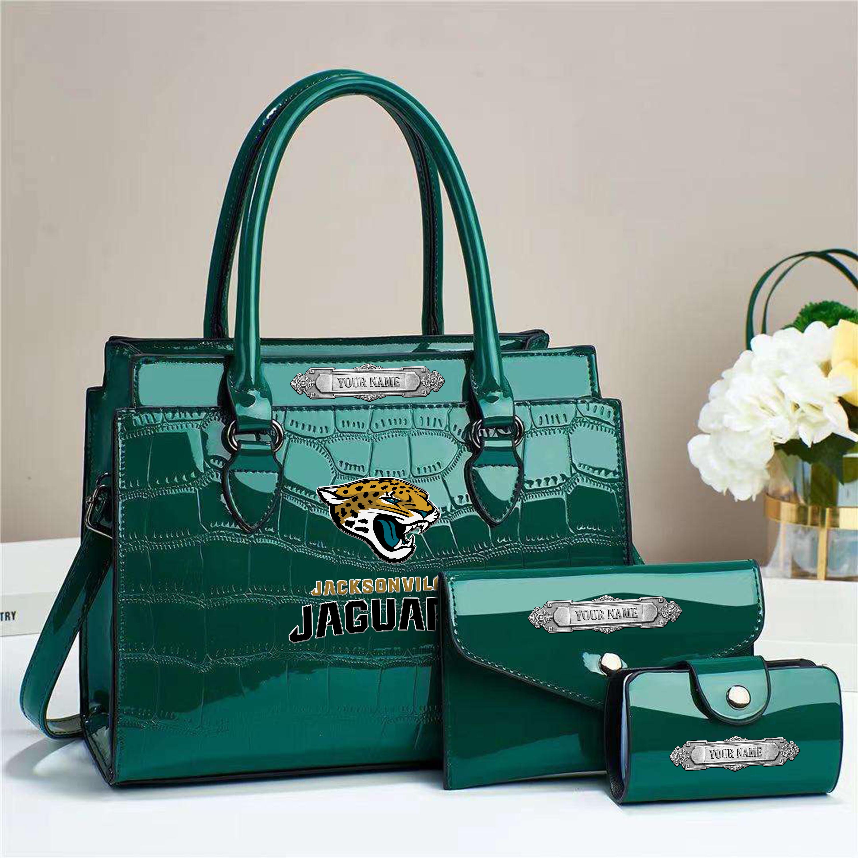 Jacksonville Jaguars Deluxe Handbag For Women Custom Your Name 2025 Versions, Sport Handbag Set Large Capacity 3Pcs Patent Leather Tote Bags for Women EHIVM-05222306