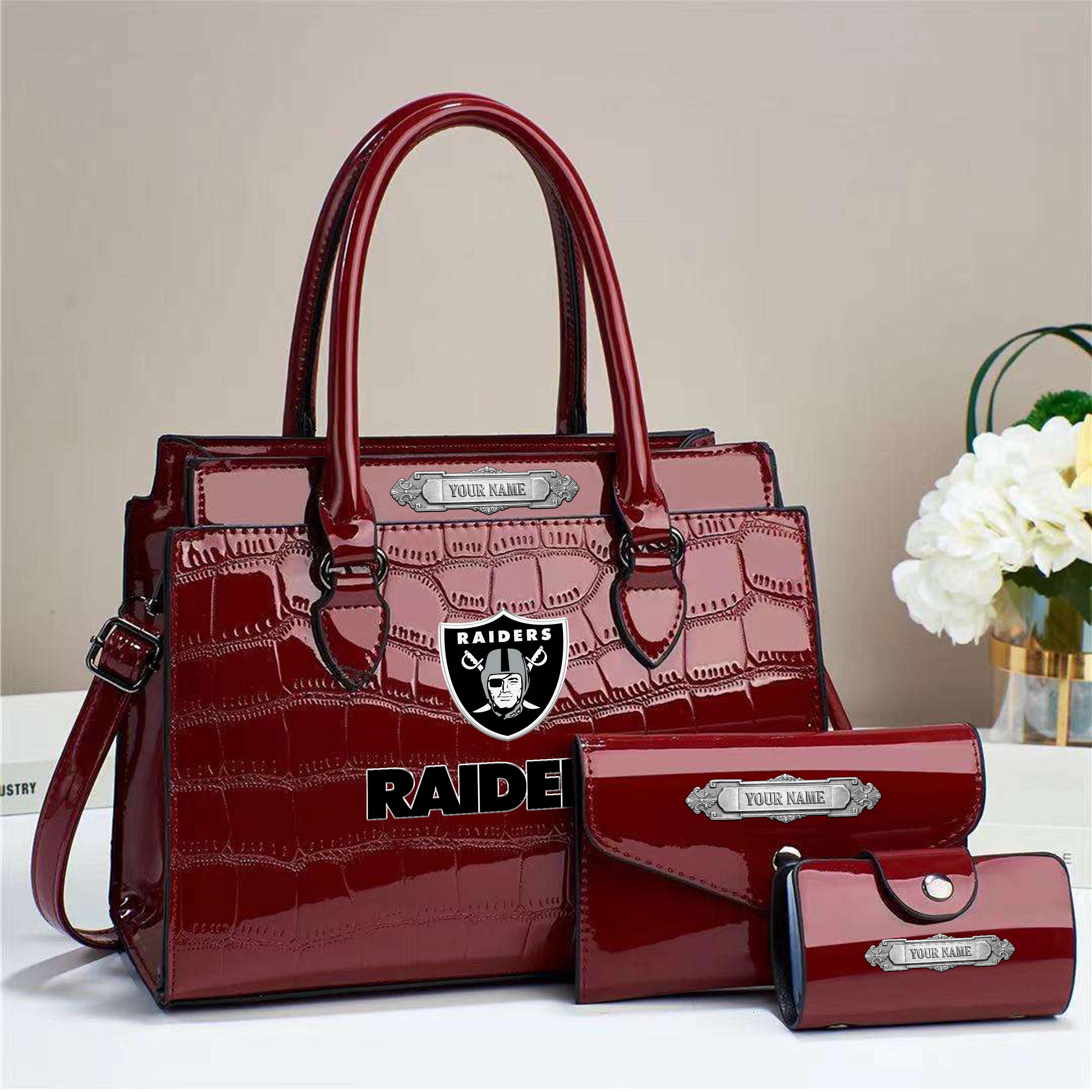 Alternative view of Las Vegas Raiders Deluxe Handbag For Women Custom Your Name 2025 Versions, Sport Handbag Set Large Capacity 3Pcs Patent Leather Tote Bags for Women EHIVM-05222306
