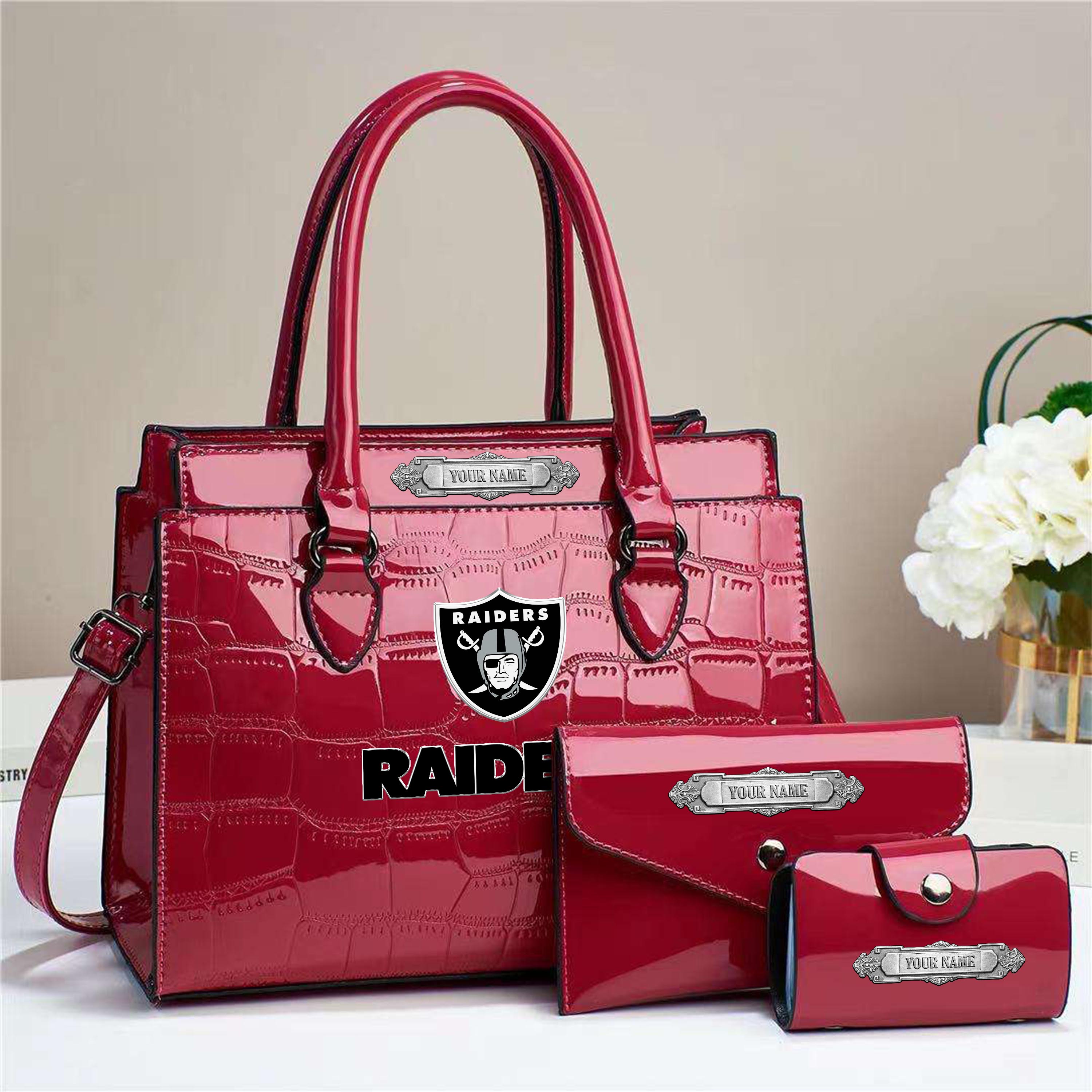 Las Vegas Raiders Deluxe Handbag For Women Custom Your Name 2025 Versions, Sport Handbag Set Large Capacity 3Pcs Patent Leather Tote Bags for Women EHIVM-05222306 - Image 3