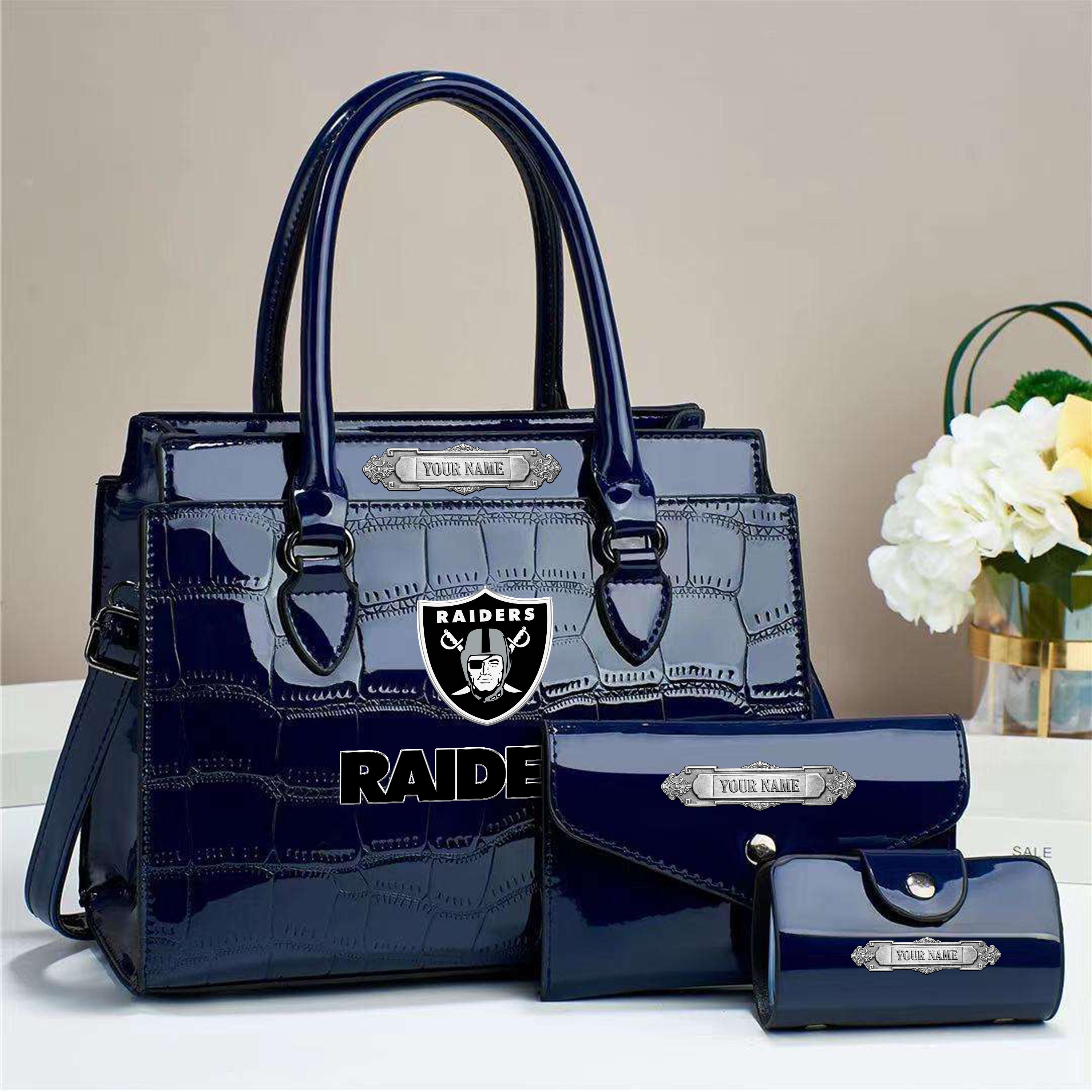 Las Vegas Raiders Deluxe Handbag For Women Custom Your Name 2025 Versions, Sport Handbag Set Large Capacity 3Pcs Patent Leather Tote Bags for Women EHIVM-05222306 - Image 4
