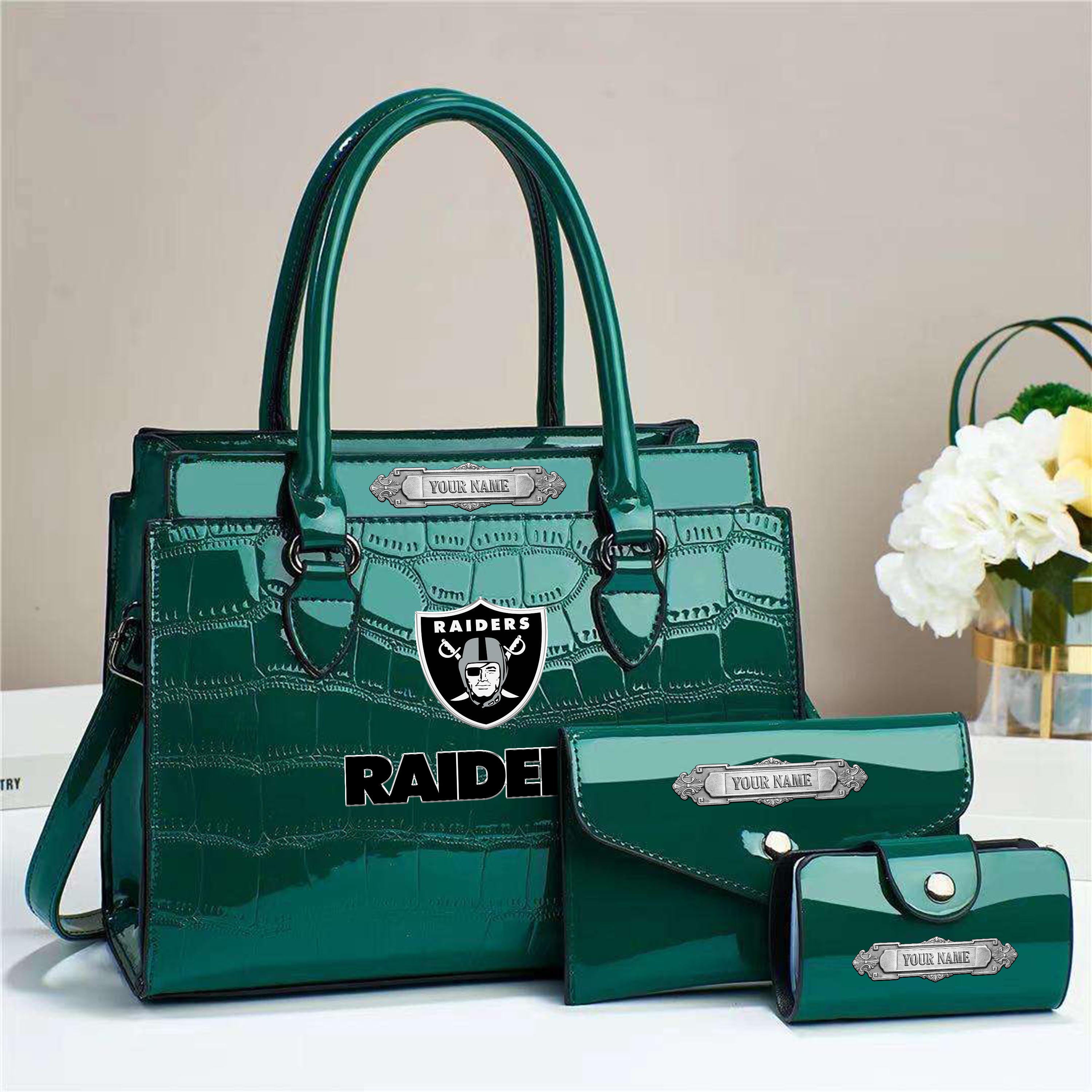 Las Vegas Raiders Deluxe Handbag For Women Custom Your Name 2025 Versions, Sport Handbag Set Large Capacity 3Pcs Patent Leather Tote Bags for Women EHIVM-05222306 - Image 5