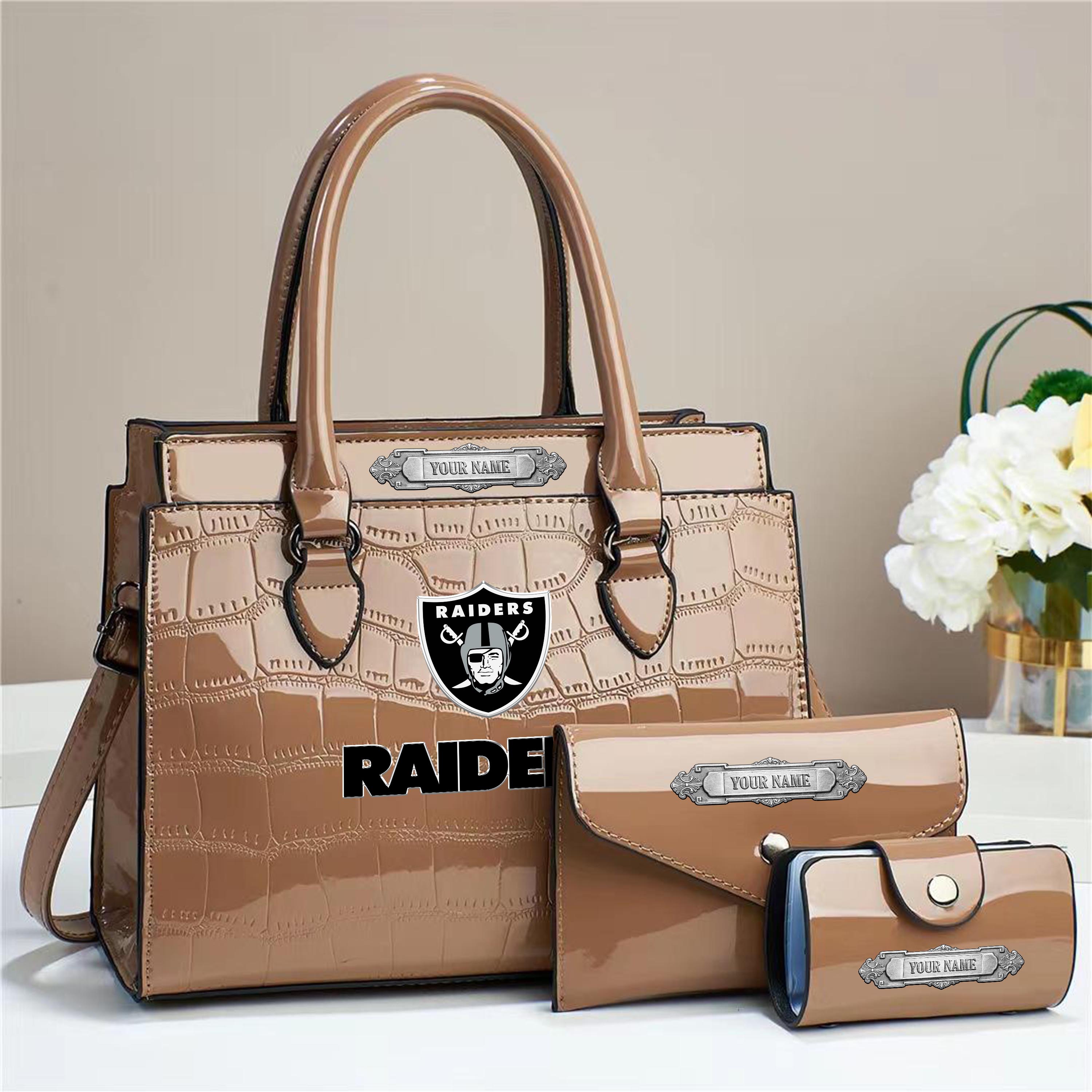 Las Vegas Raiders Deluxe Handbag For Women Custom Your Name 2025 Versions, Sport Handbag Set Large Capacity 3Pcs Patent Leather Tote Bags for Women EHIVM-05222306 - Image 6