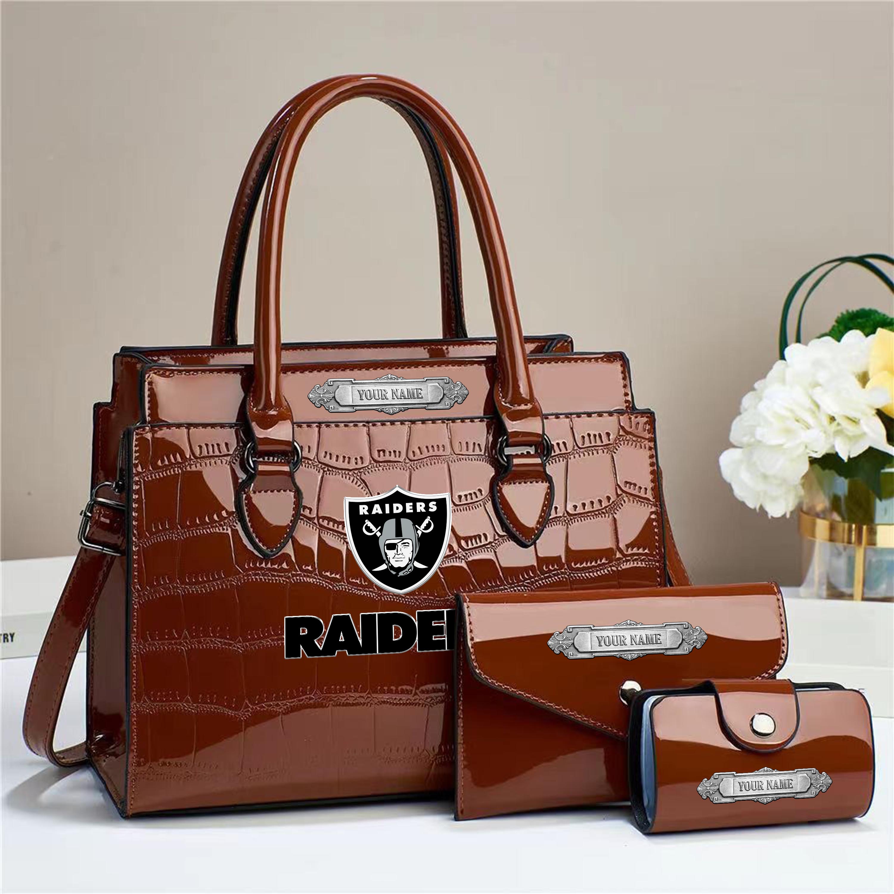 Las Vegas Raiders Deluxe Handbag For Women Custom Your Name 2025 Versions, Sport Handbag Set Large Capacity 3Pcs Patent Leather Tote Bags for Women EHIVM-05222306 - Image 7