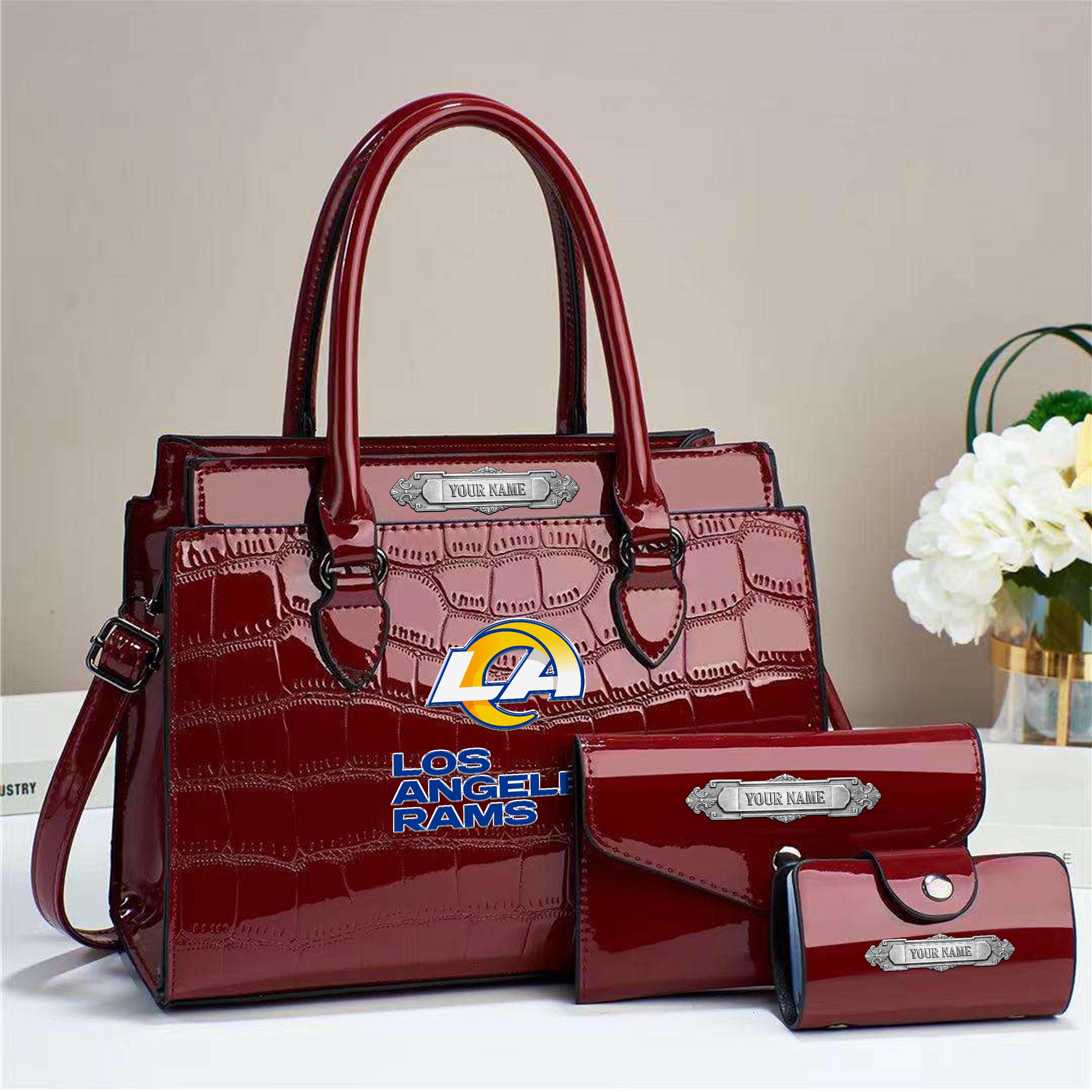Alternative view of Los Angeles Rams Deluxe Handbag For Women Custom Your Name 2025 Versions, Sport Handbag Set Large Capacity 3Pcs Patent Leather Tote Bags for Women EHIVM-05222306