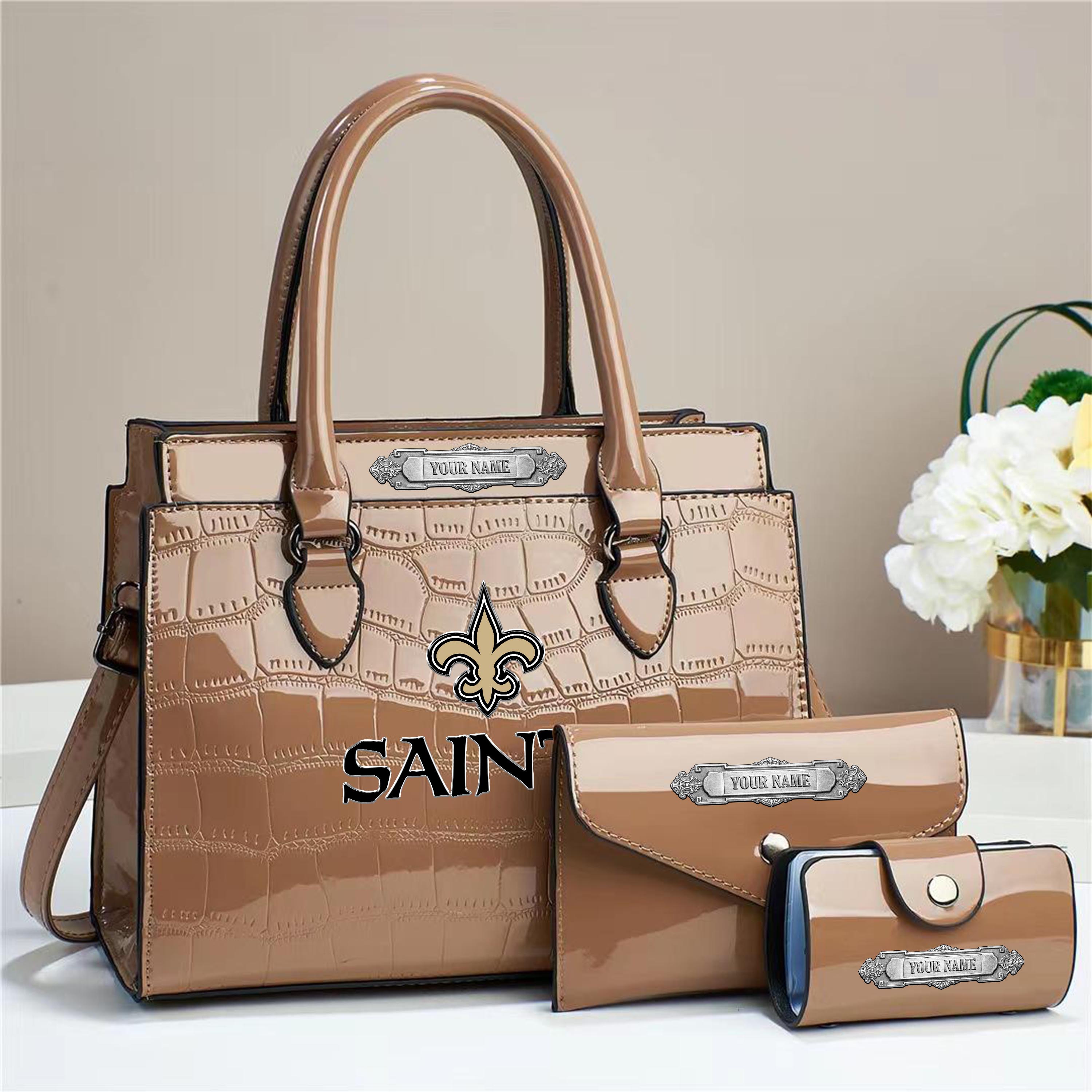 New Orleans Saints Deluxe Handbag For Women Custom Your Name 2025 Versions, Sport Handbag Set Large Capacity 3Pcs Patent Leather Tote Bags for Women EHIVM-05222306