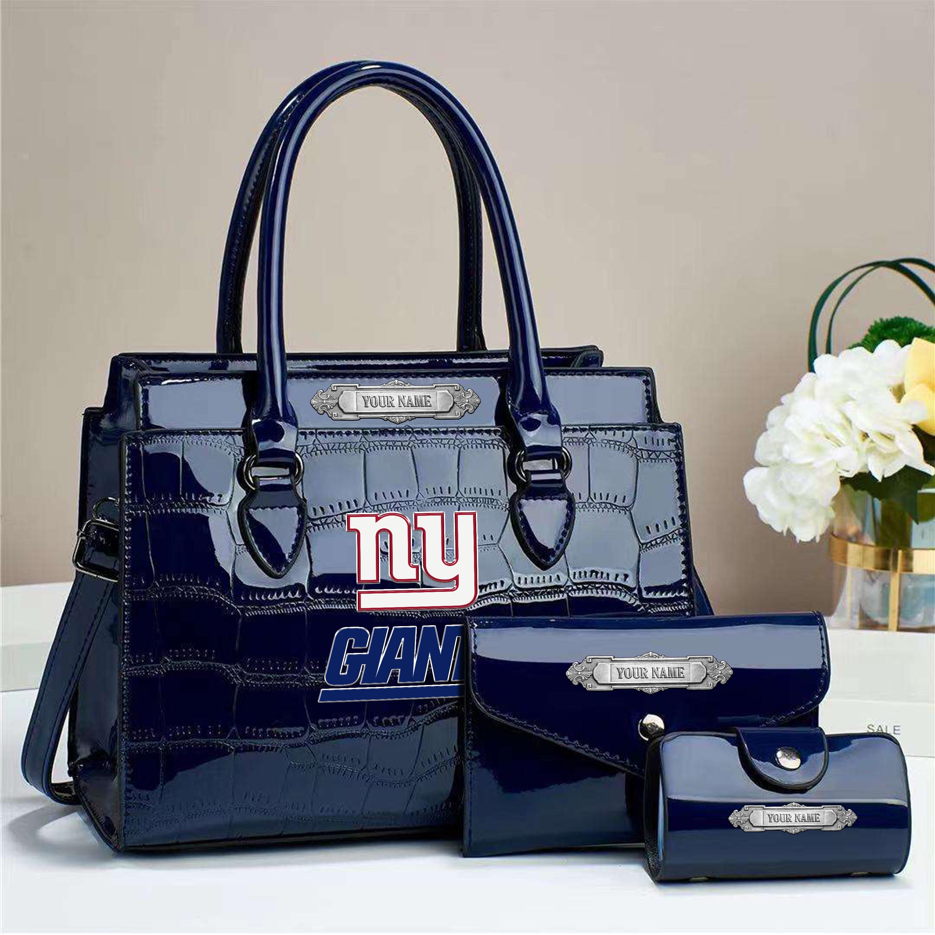New York Giants Deluxe Handbag For Women Custom Your Name 2025 Versions, Sport Handbag Set Large Capacity 3Pcs Patent Leather Tote Bags for Women EHIVM-05222306