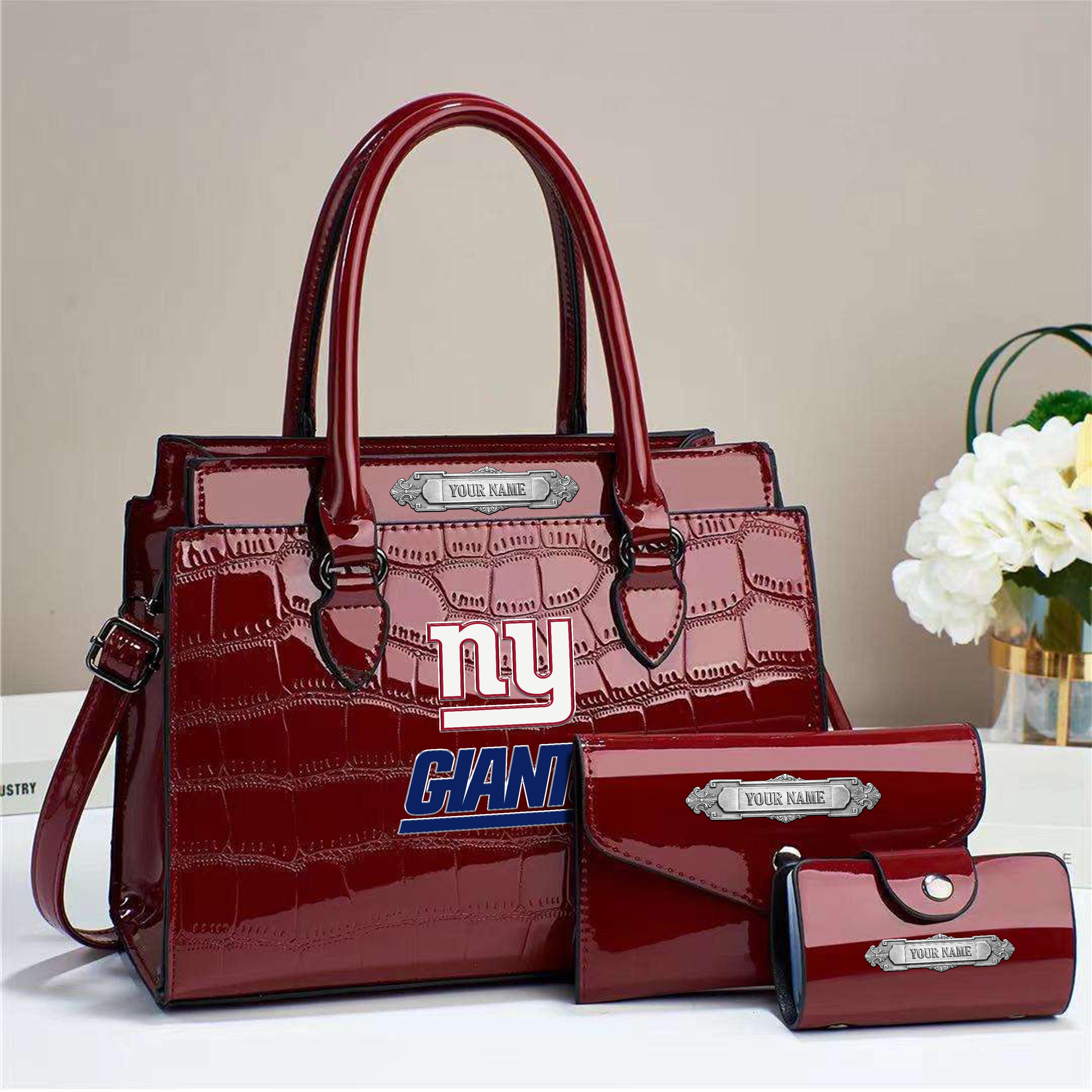Alternative view of New York Giants Deluxe Handbag For Women Custom Your Name 2025 Versions, Sport Handbag Set Large Capacity 3Pcs Patent Leather Tote Bags for Women EHIVM-05222306