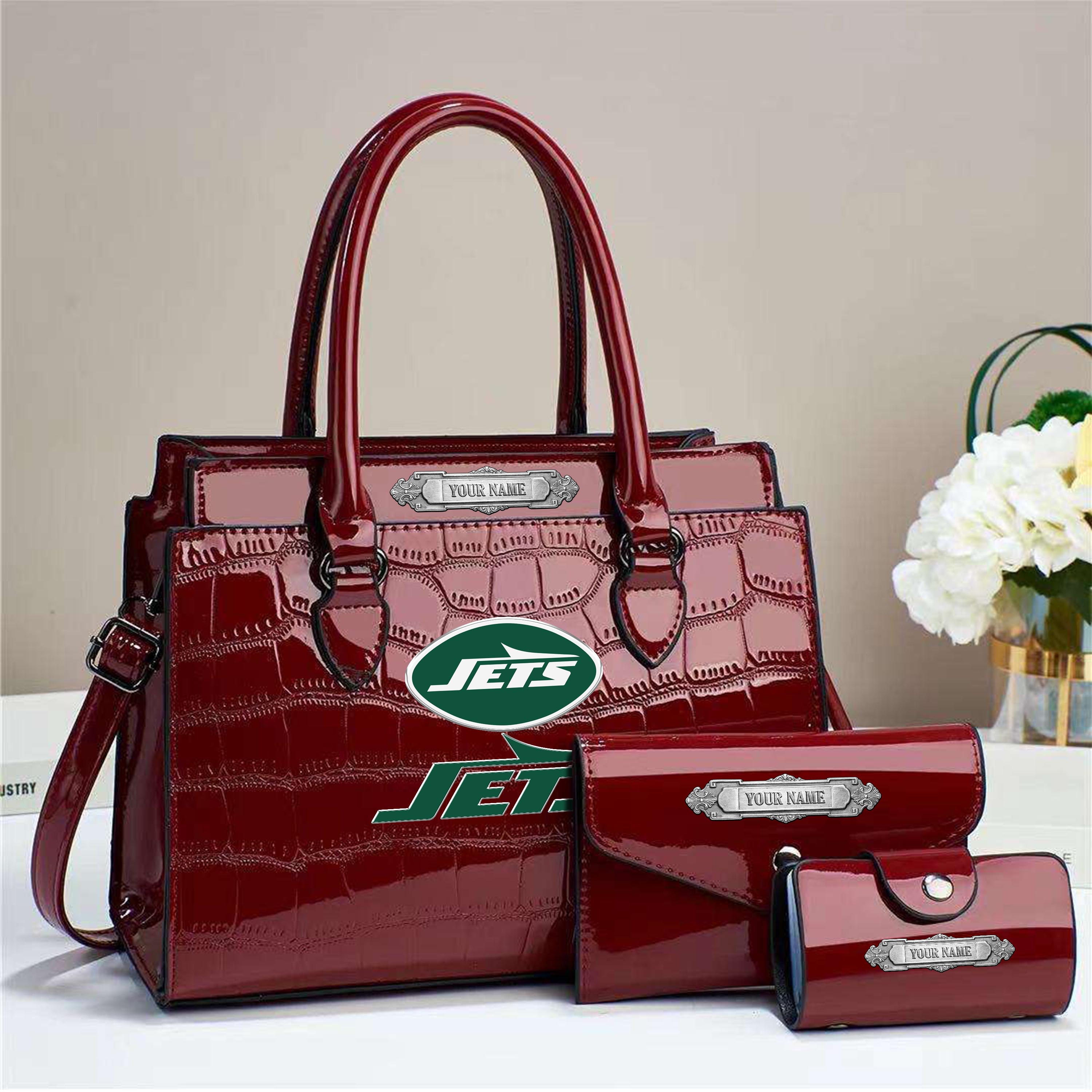 Alternative view of New York Jets Deluxe Handbag For Women Custom Your Name 2025 Versions, Sport Handbag Set Large Capacity 3Pcs Patent Leather Tote Bags for Women EHIVM-05222306