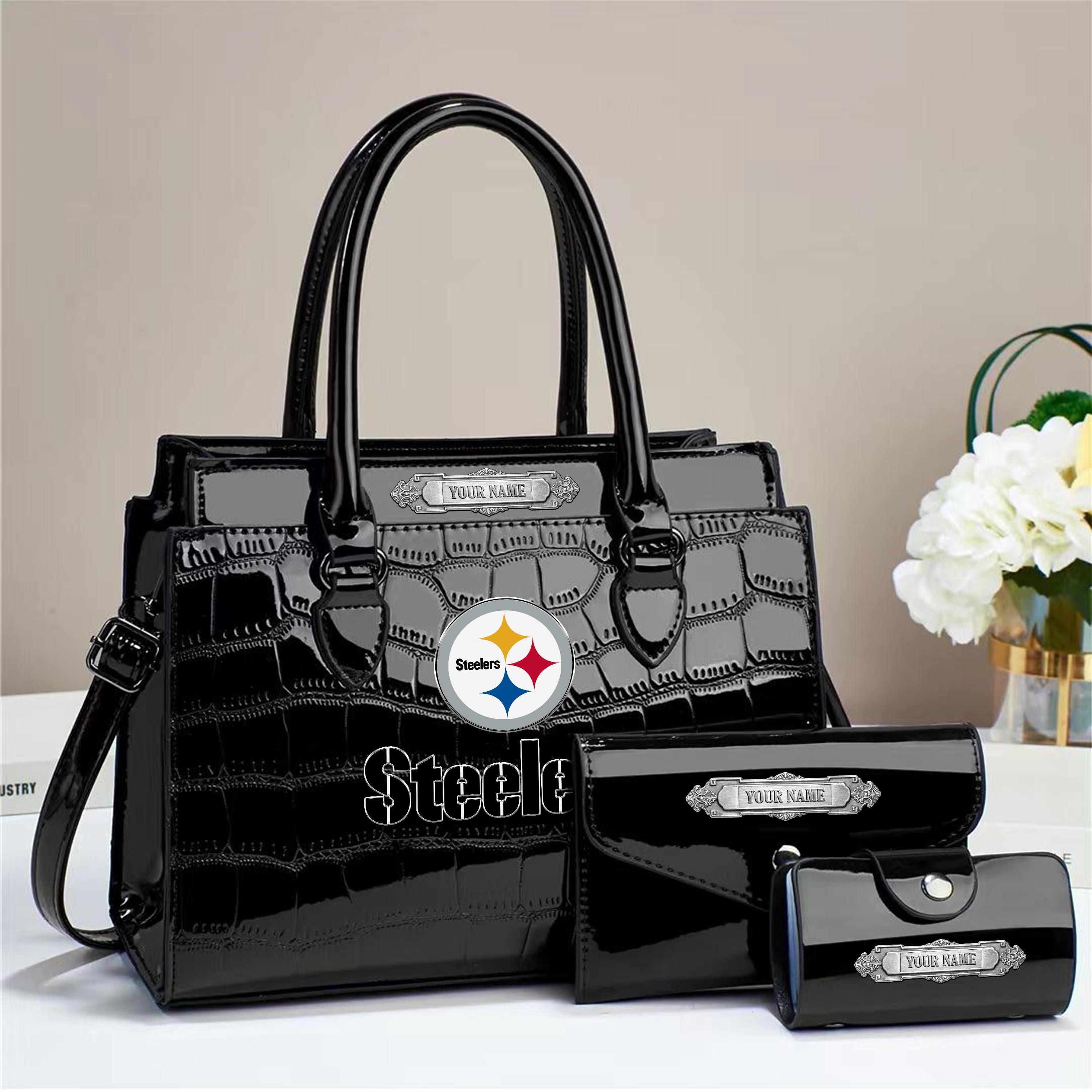 Pittsburgh Steelers Deluxe Handbag For Women Custom Your Name 2025 Versions, Sport Handbag Set Large Capacity 3Pcs Patent Leather Tote Bags for Women EHIVM-05222306