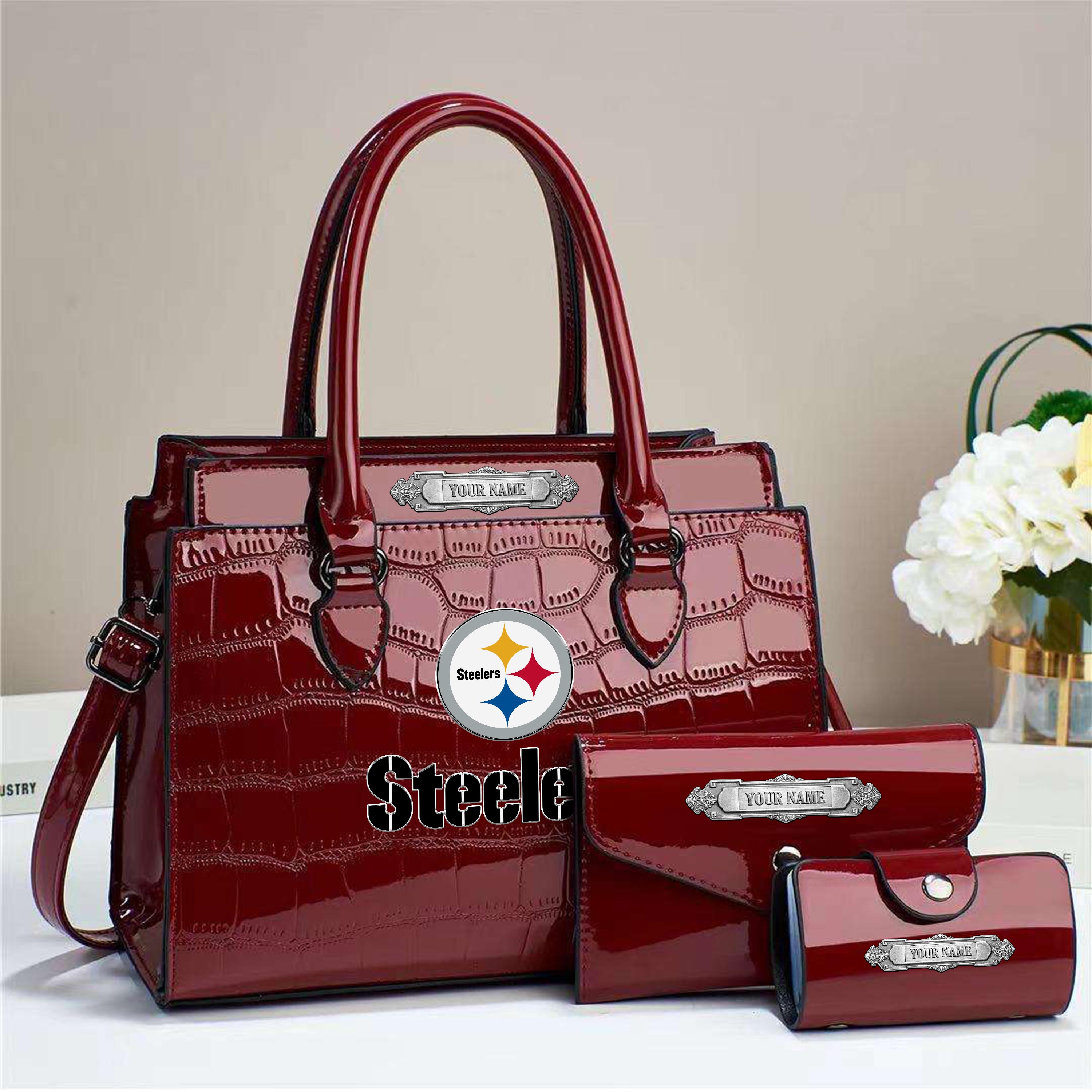 Alternative view of Pittsburgh Steelers Deluxe Handbag For Women Custom Your Name 2025 Versions, Sport Handbag Set Large Capacity 3Pcs Patent Leather Tote Bags for Women EHIVM-05222306