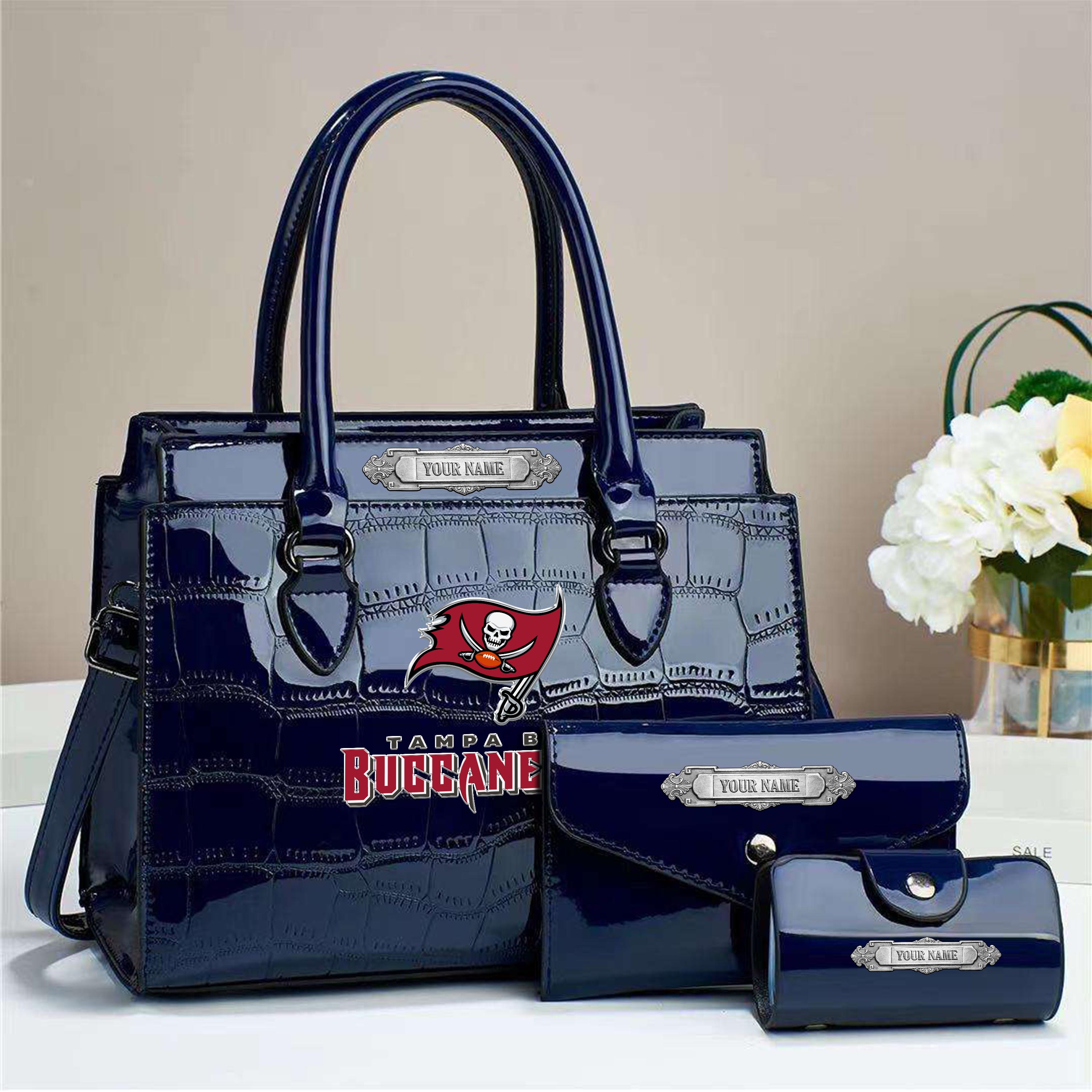 Alternative view of Tampa Bay Buccaneers Deluxe Handbag For Women Custom Your Name 2025 Versions, Sport Handbag Set Large Capacity 3Pcs Patent Leather Tote Bags for Women EHIVM-05222306