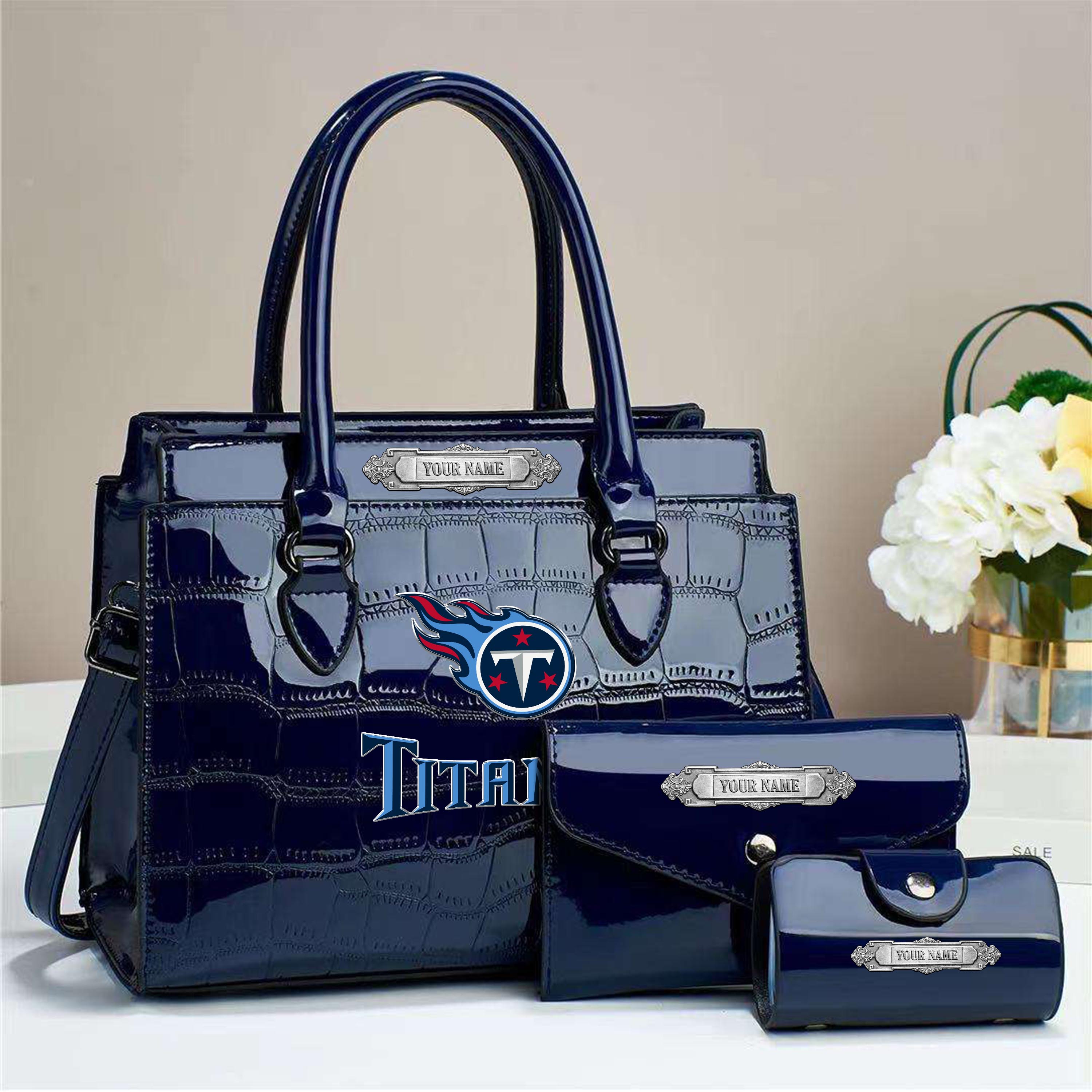 Tennessee Titans Deluxe Handbag For Women Custom Your Name 2025 Versions, Sport Handbag Set Large Capacity 3Pcs Patent Leather Tote Bags for Women EHIVM-05222306