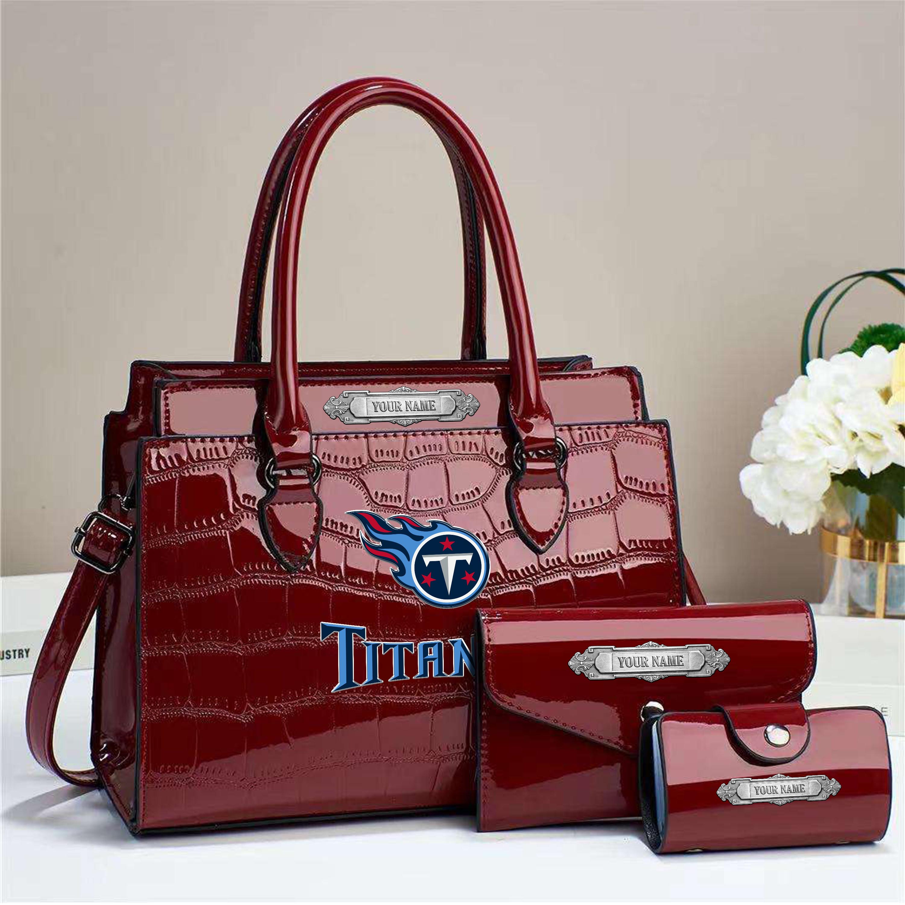 Alternative view of Tennessee Titans Deluxe Handbag For Women Custom Your Name 2025 Versions, Sport Handbag Set Large Capacity 3Pcs Patent Leather Tote Bags for Women EHIVM-05222306