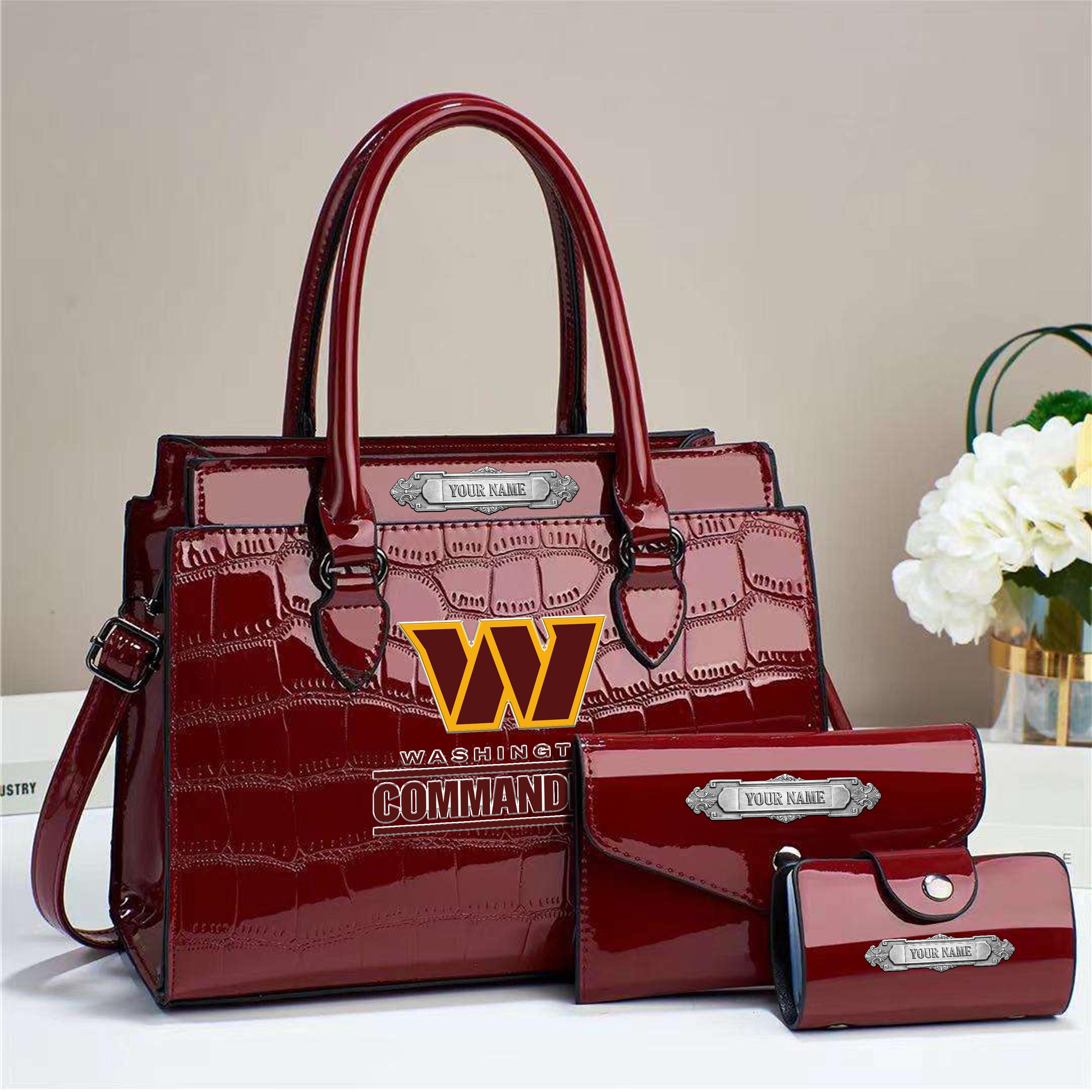 Washington Commanders Deluxe Handbag For Women Custom Your Name 2025 Versions, Sport Handbag Set Large Capacity 3Pcs Patent Leather Tote Bags for Women EHIVM-05222306