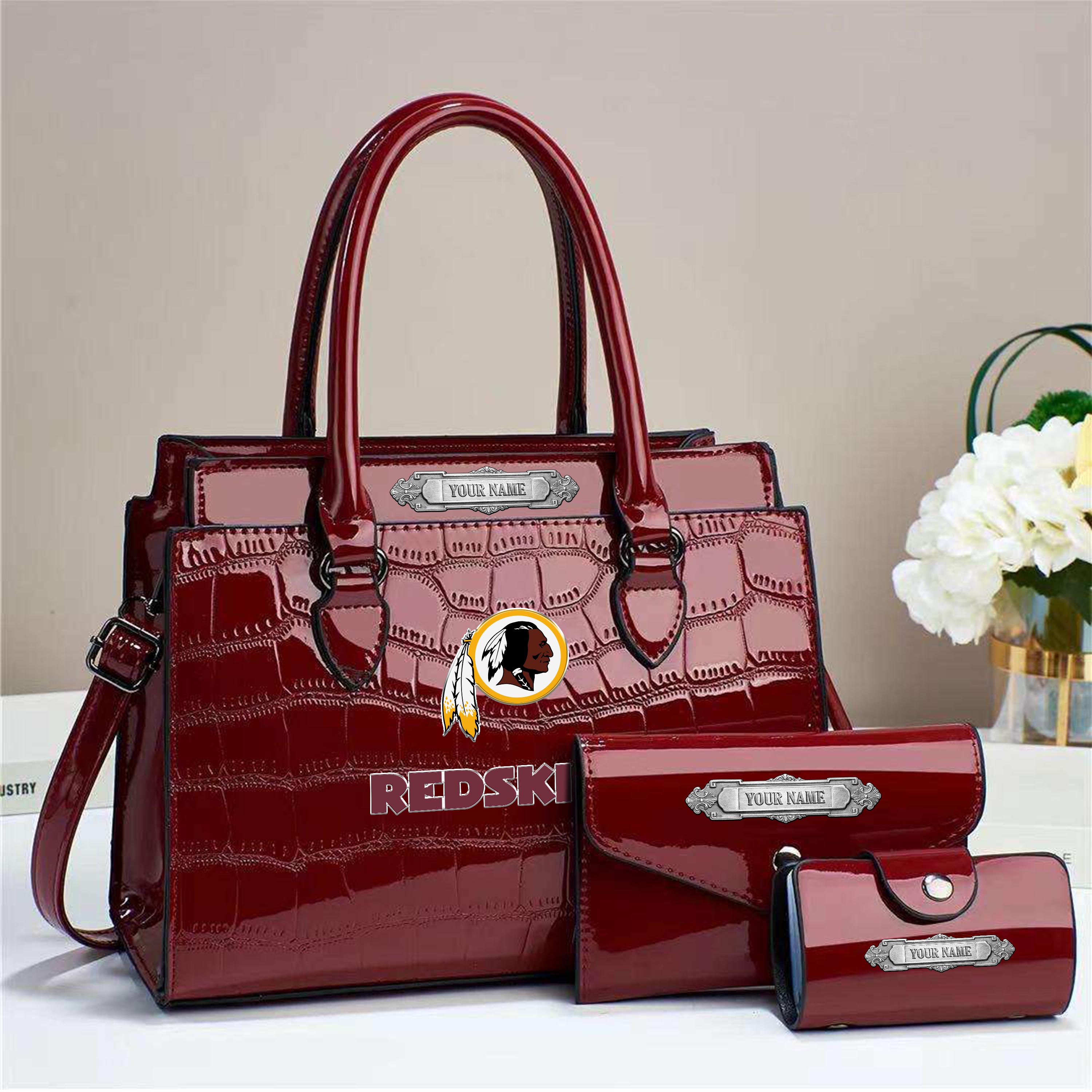 Washington Redskins Deluxe Handbag For Women Custom Your Name 2025 Versions, Sport Handbag Set Large Capacity 3Pcs Patent Leather Tote Bags for Women EHIVM-05222306
