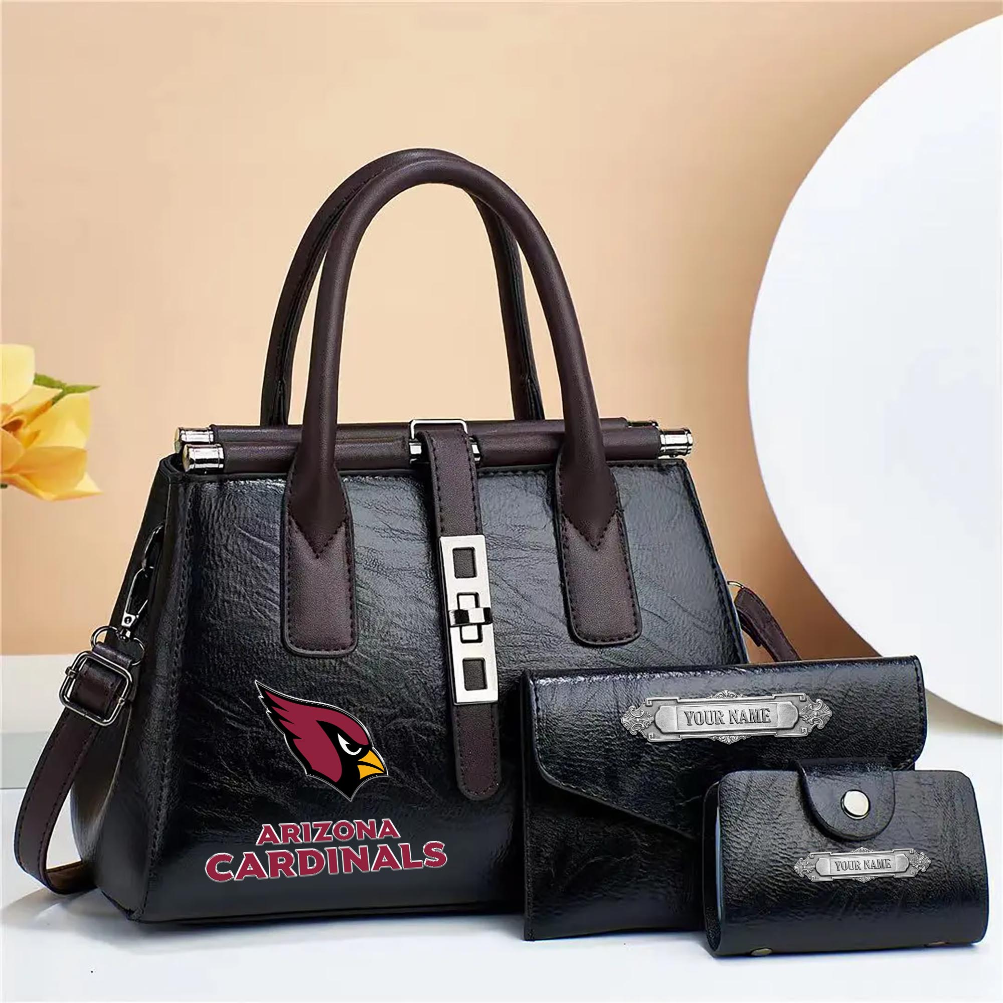 Alternative view of Arizona Cardinals Deluxe Handbag For Women Custom Your Name 2025 Versions, Sport Handbag Set Large Capacity 3Pcs Patent Leather Tote Bags for Women  EHIVM-05302416N