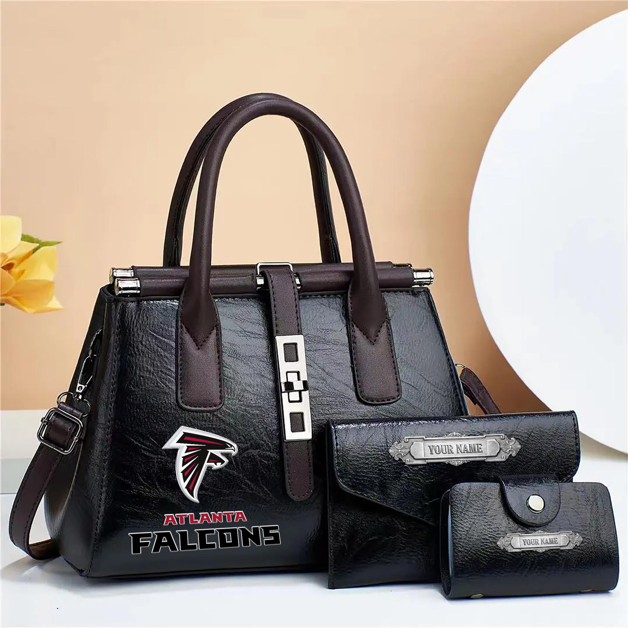 Alternative view of Atlanta Falcons Deluxe Handbag For Women Custom Your Name 2025 Versions, Sport Handbag Set Large Capacity 3Pcs Patent Leather Tote Bags for Women  EHIVM-05302416N