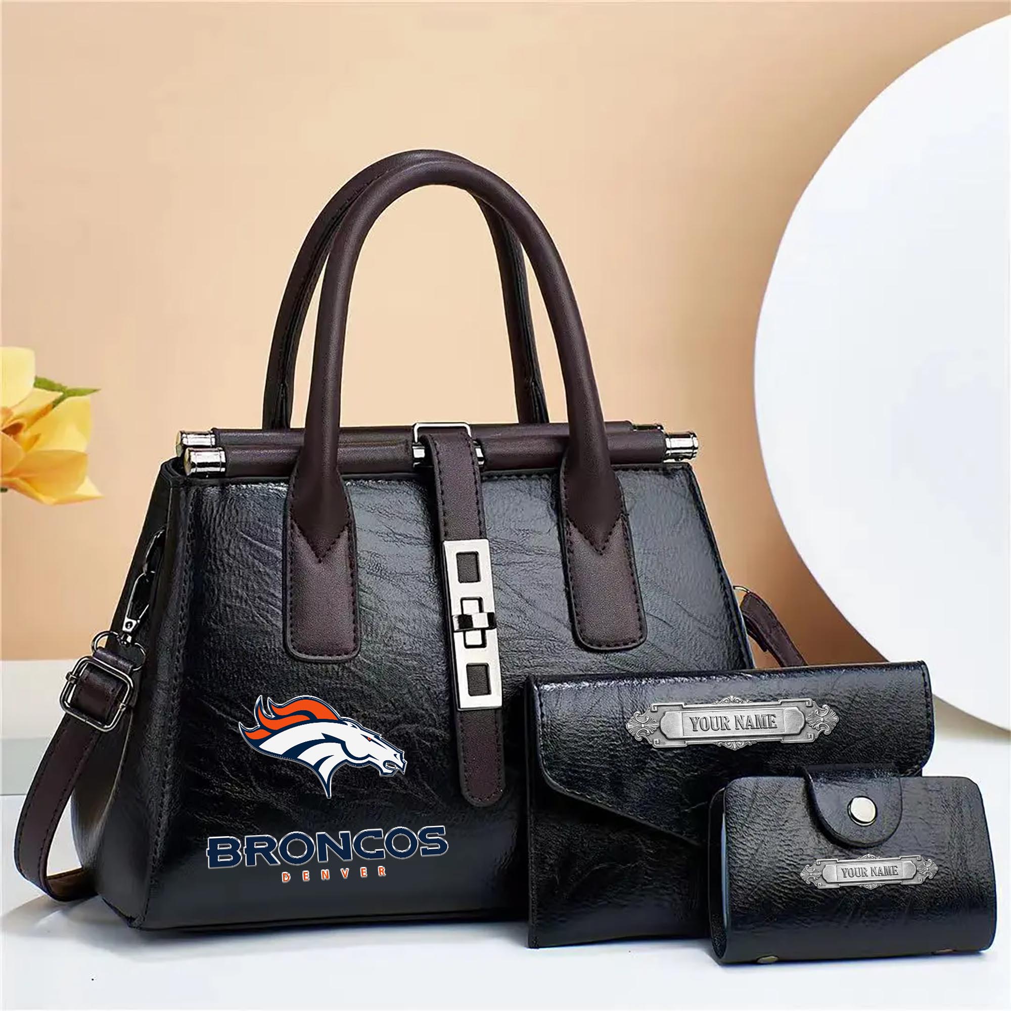 Alternative view of Denver Broncos Deluxe Handbag For Women Custom Your Name 2025 Versions, Sport Handbag Set Large Capacity 3Pcs Patent Leather Tote Bags for Women  EHIVM-05302416N