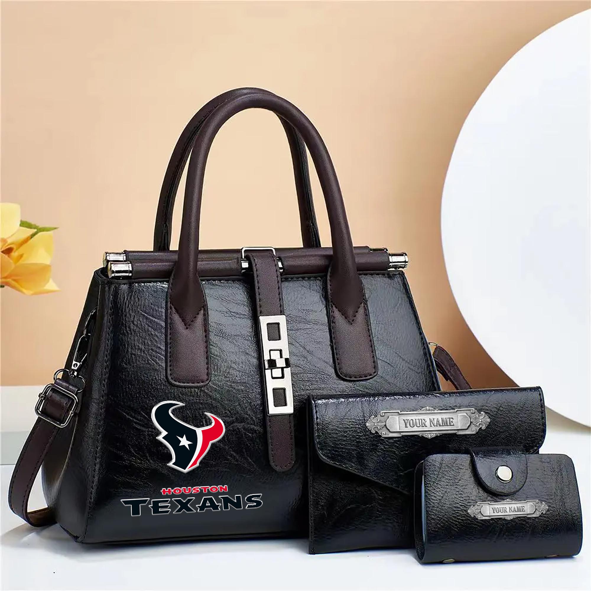 Alternative view of Houston Texans Deluxe Handbag For Women Custom Your Name 2025 Versions, Sport Handbag Set Large Capacity 3Pcs Patent Leather Tote Bags for Women  EHIVM-05302416N