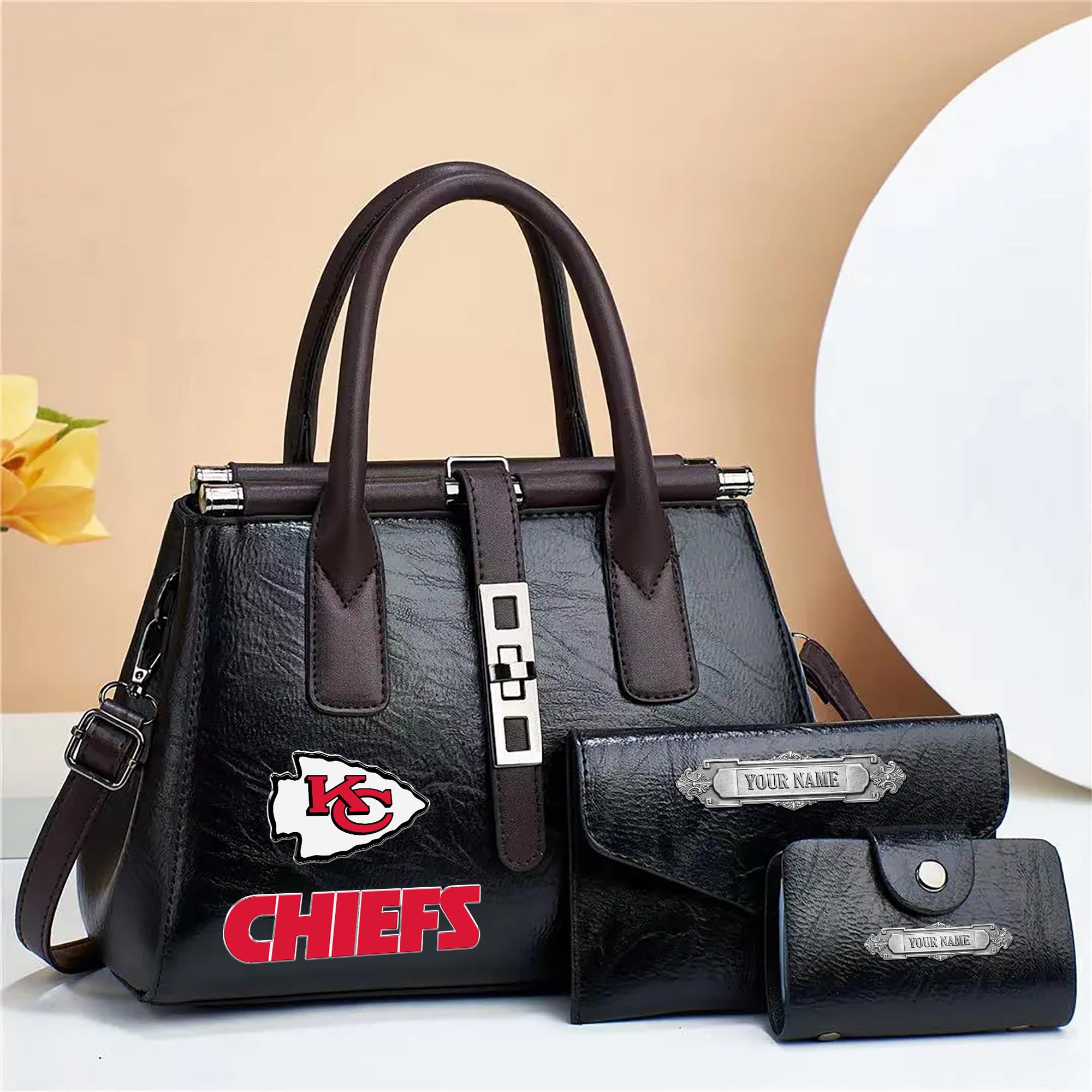 Alternative view of Kansas City Chiefs Deluxe Handbag For Women Custom Your Name 2025 Versions, Sport Handbag Set Large Capacity 3Pcs Patent Leather Tote Bags for Women  EHIVM-05302416N