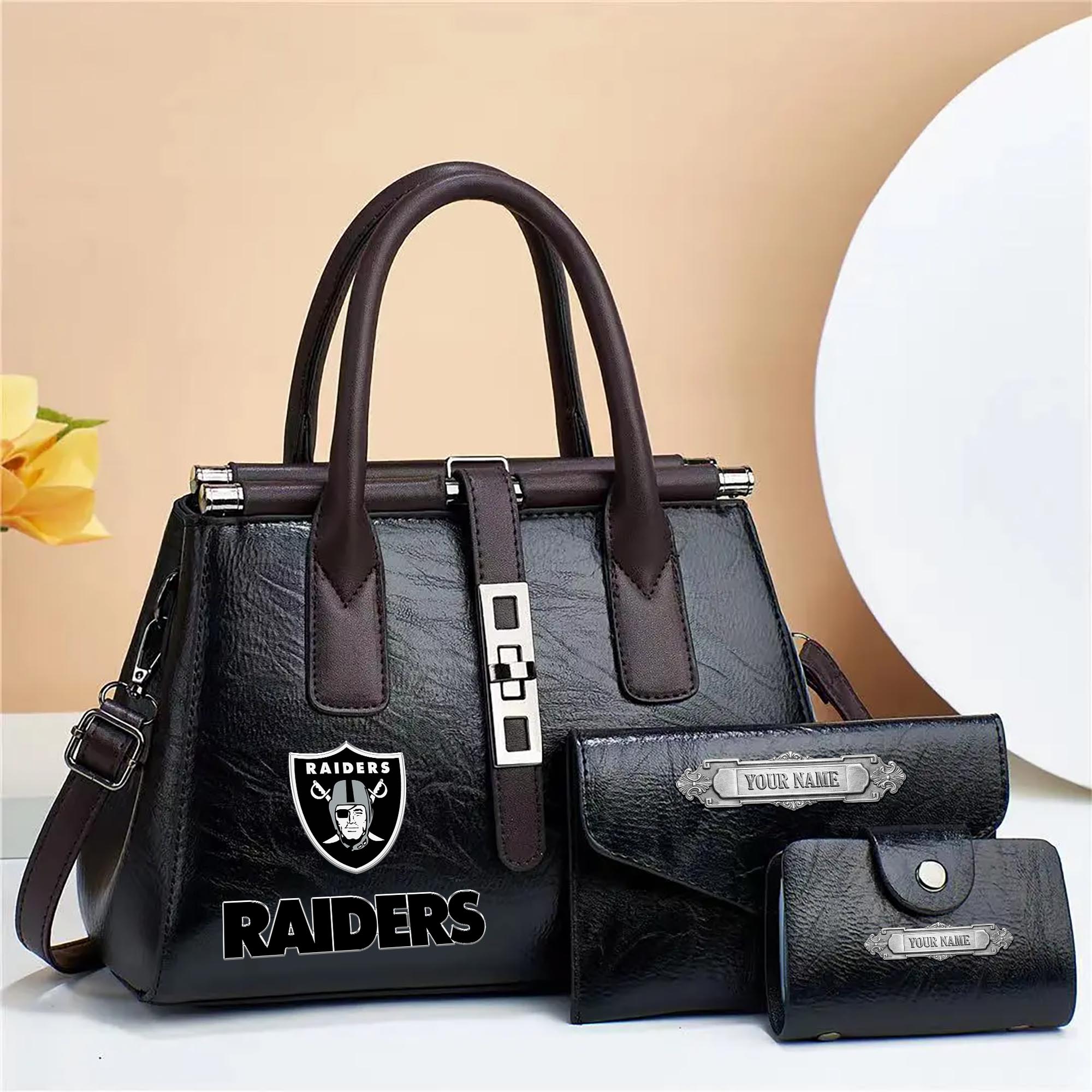 Alternative view of Las Vegas Raiders Deluxe Handbag For Women Custom Your Name 2025 Versions, Sport Handbag Set Large Capacity 3Pcs Patent Leather Tote Bags for Women  EHIVM-05302416N