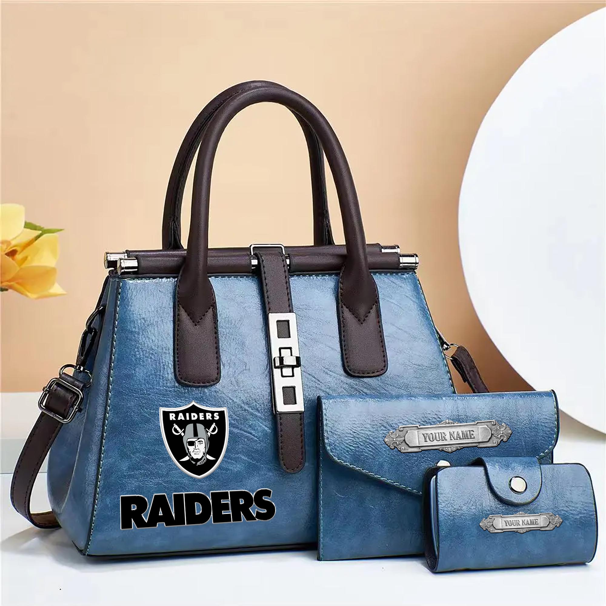 Las Vegas Raiders Deluxe Handbag For Women Custom Your Name 2025 Versions, Sport Handbag Set Large Capacity 3Pcs Patent Leather Tote Bags for Women EHIVM-05302416N - Image 4