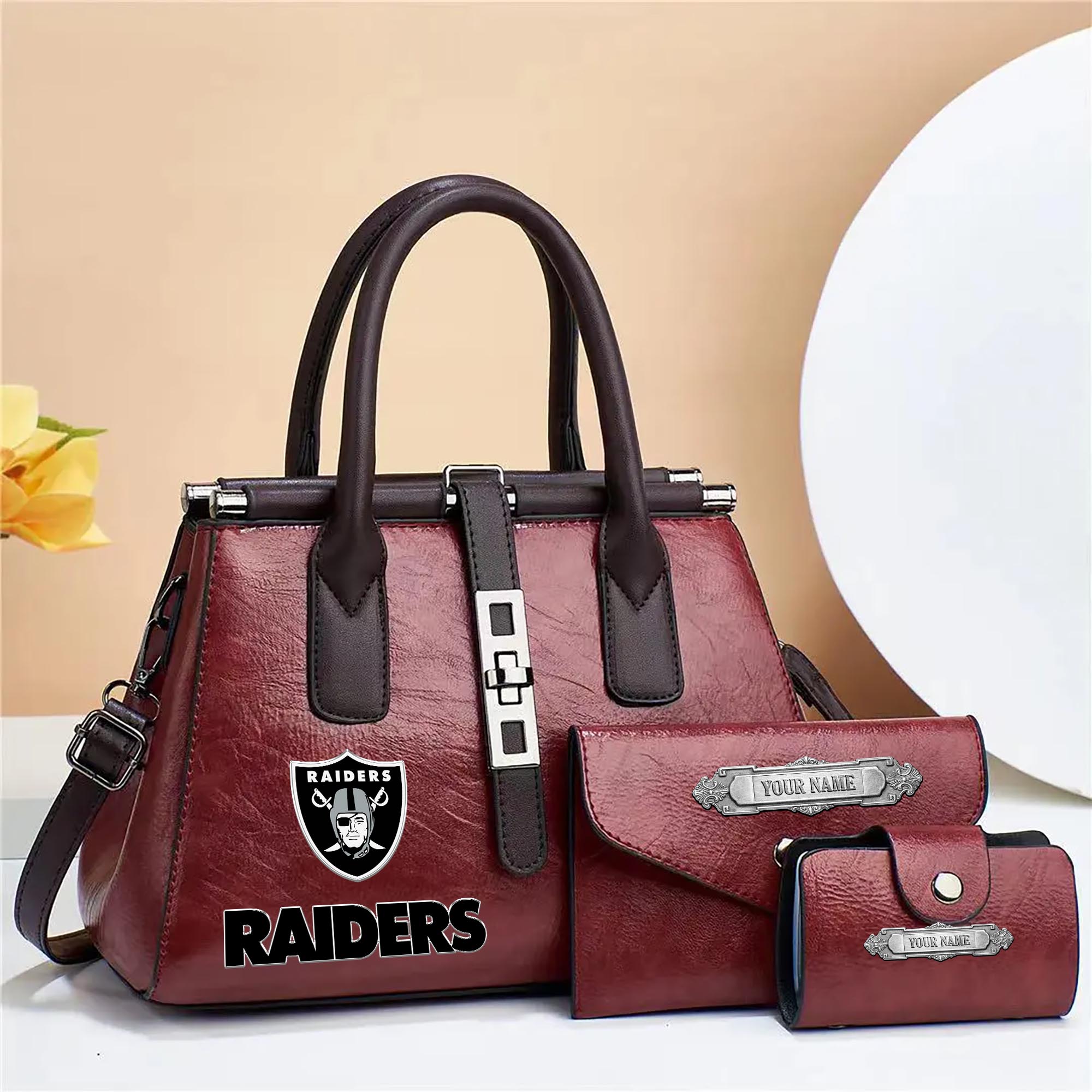 Las Vegas Raiders Deluxe Handbag For Women Custom Your Name 2025 Versions, Sport Handbag Set Large Capacity 3Pcs Patent Leather Tote Bags for Women EHIVM-05302416N - Image 6