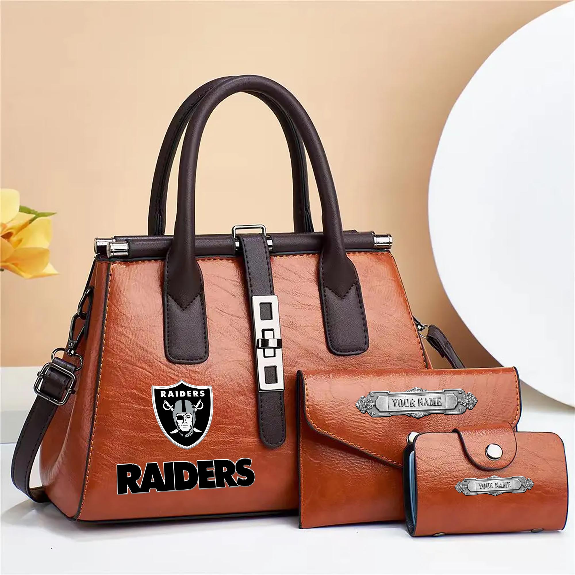 Las Vegas Raiders Deluxe Handbag For Women Custom Your Name 2025 Versions, Sport Handbag Set Large Capacity 3Pcs Patent Leather Tote Bags for Women EHIVM-05302416N - Image 8