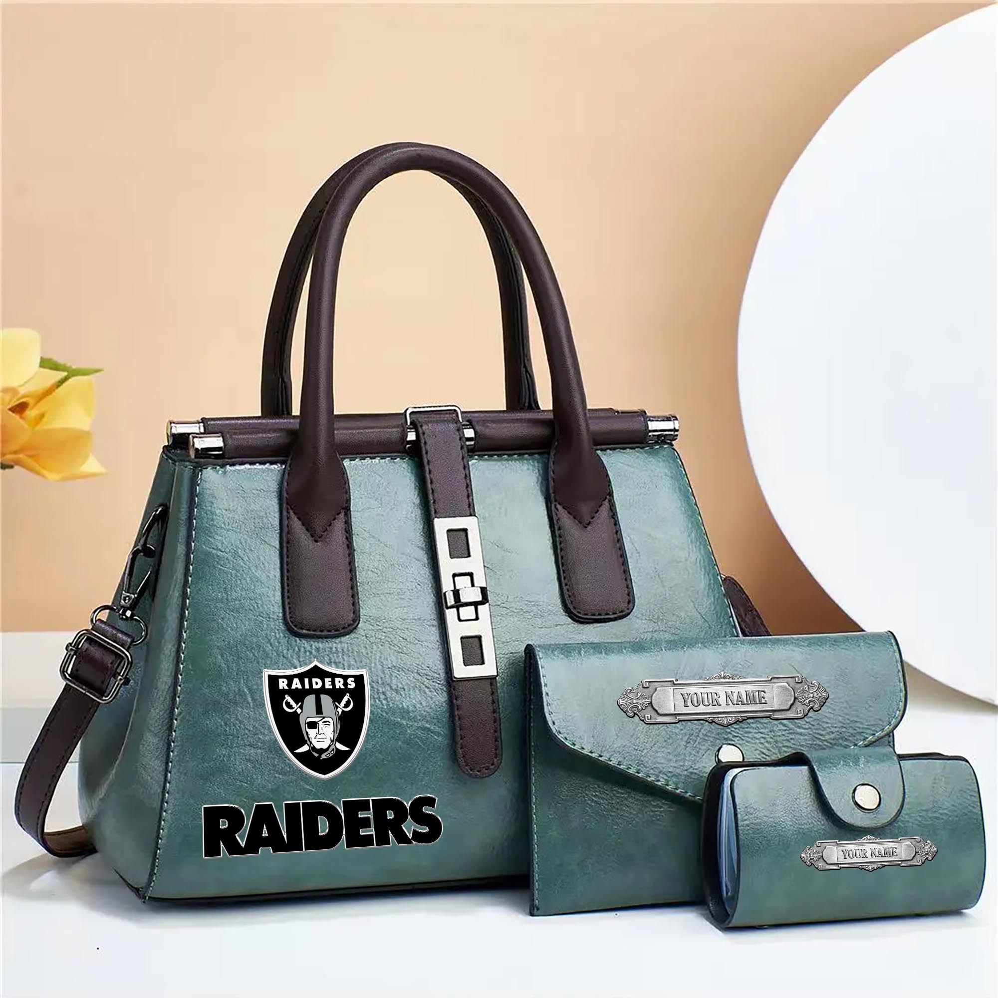 Las Vegas Raiders Deluxe Handbag For Women Custom Your Name 2025 Versions, Sport Handbag Set Large Capacity 3Pcs Patent Leather Tote Bags for Women EHIVM-05302416N - Image 9