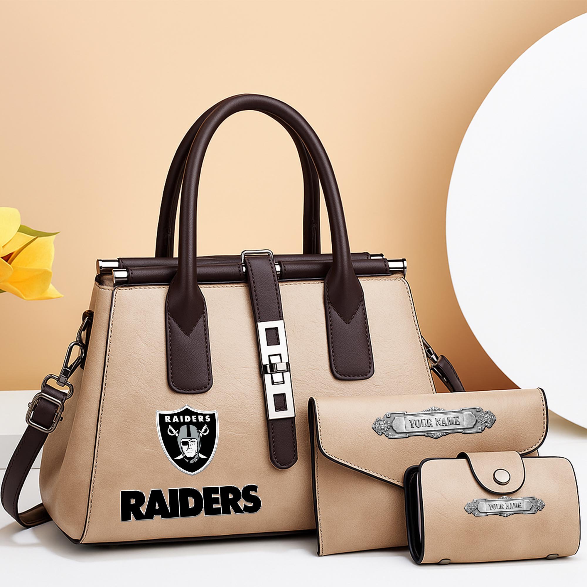 Las Vegas Raiders Deluxe Handbag For Women Custom Your Name 2025 Versions, Sport Handbag Set Large Capacity 3Pcs Patent Leather Tote Bags for Women EHIVM-05302416N - Image 11