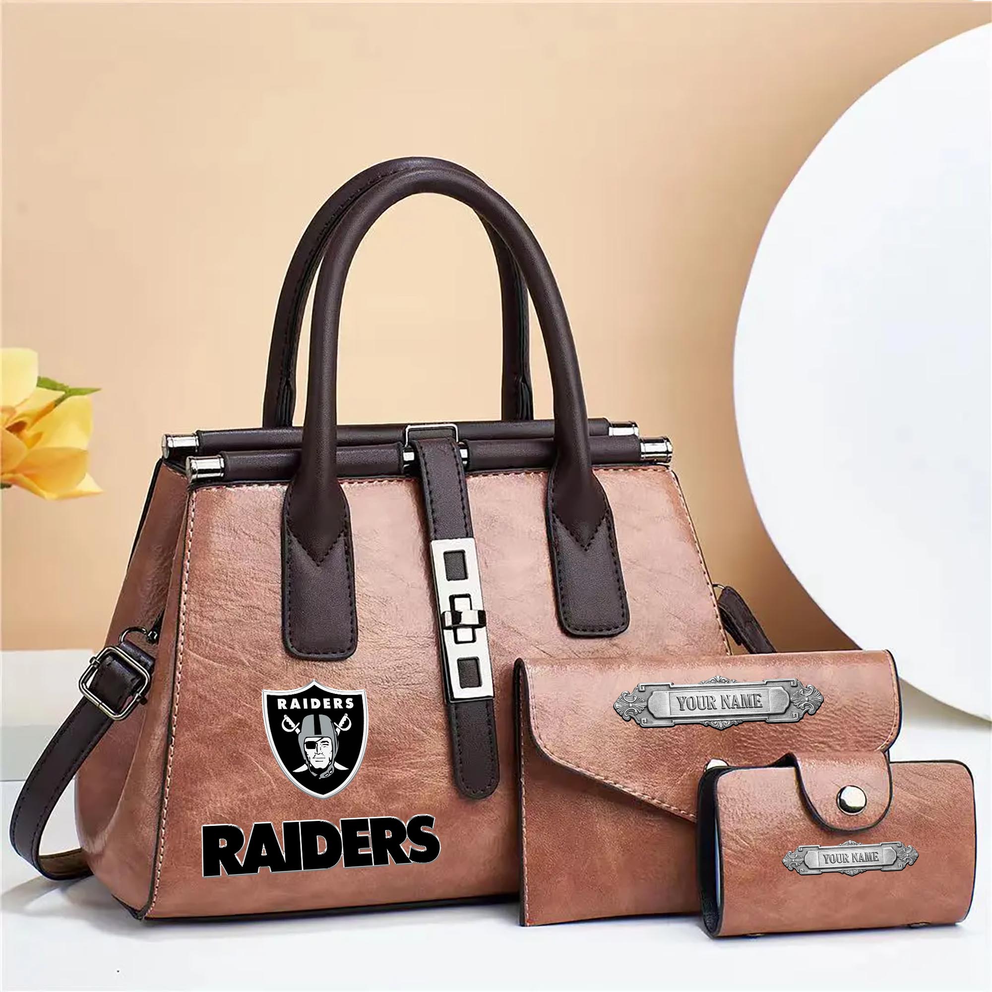 Las Vegas Raiders Deluxe Handbag For Women Custom Your Name 2025 Versions, Sport Handbag Set Large Capacity 3Pcs Patent Leather Tote Bags for Women EHIVM-05302416N - Image 13