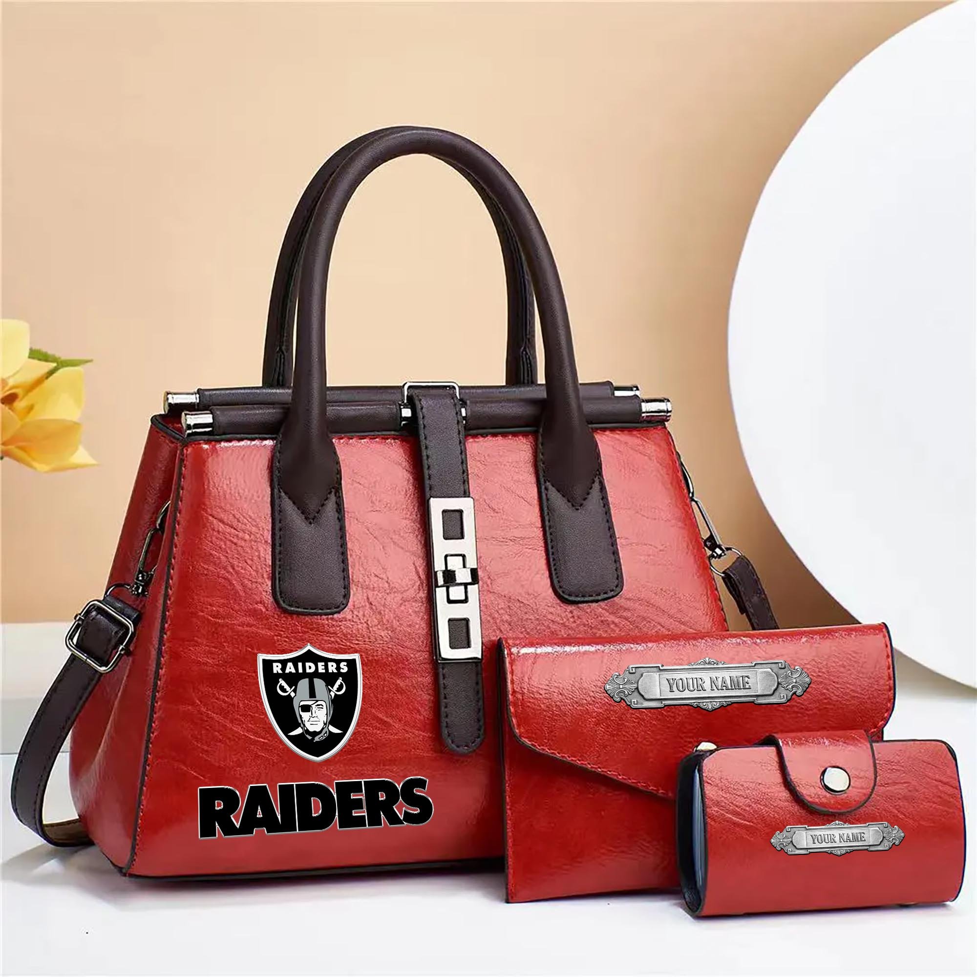 Las Vegas Raiders Deluxe Handbag For Women Custom Your Name 2025 Versions, Sport Handbag Set Large Capacity 3Pcs Patent Leather Tote Bags for Women EHIVM-05302416N - Image 15