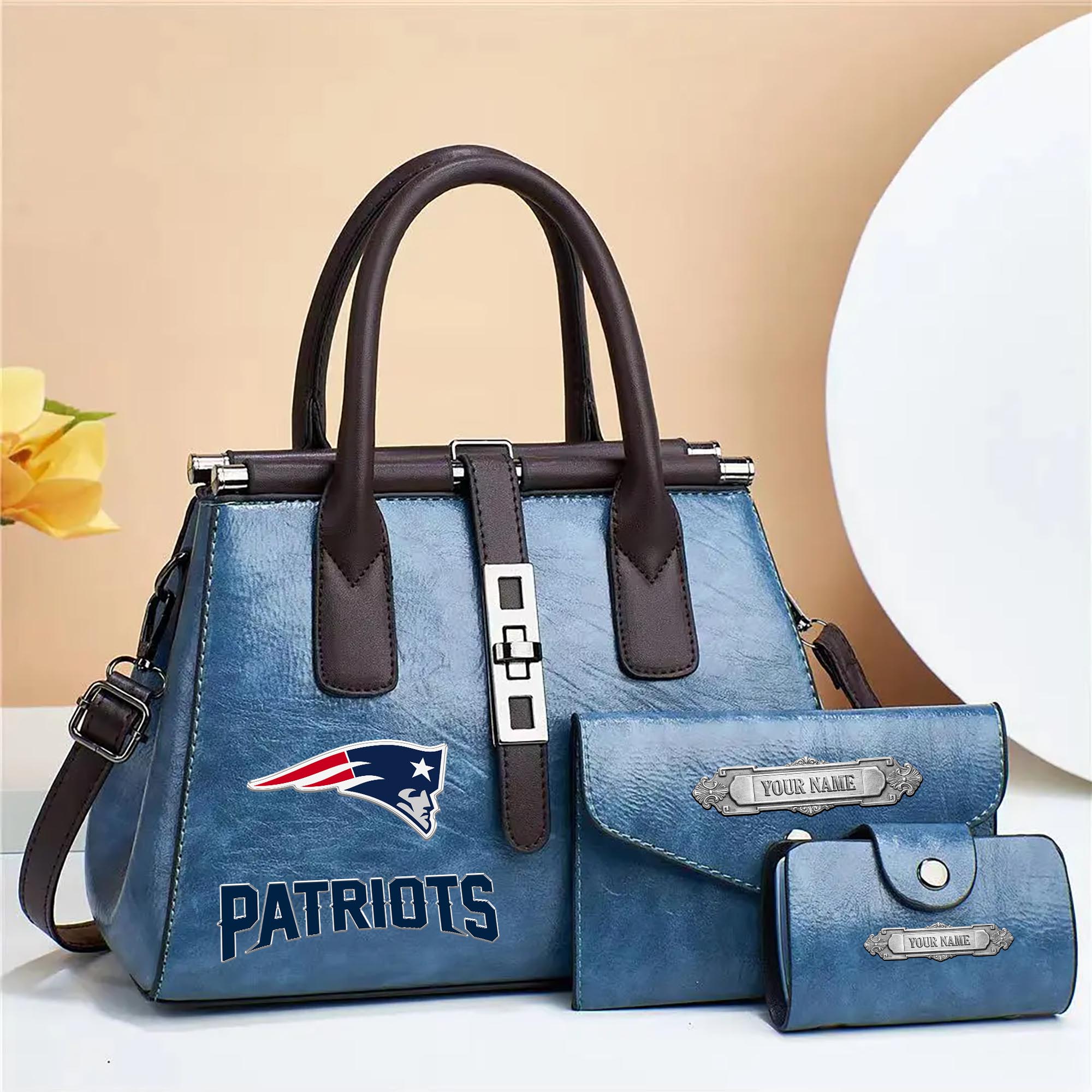 New England Patriots Deluxe Handbag For Women Custom Your Name 2025 Versions, Sport Handbag Set Large Capacity 3Pcs Patent Leather Tote Bags for Women EHIVM-05302416N - Image 4