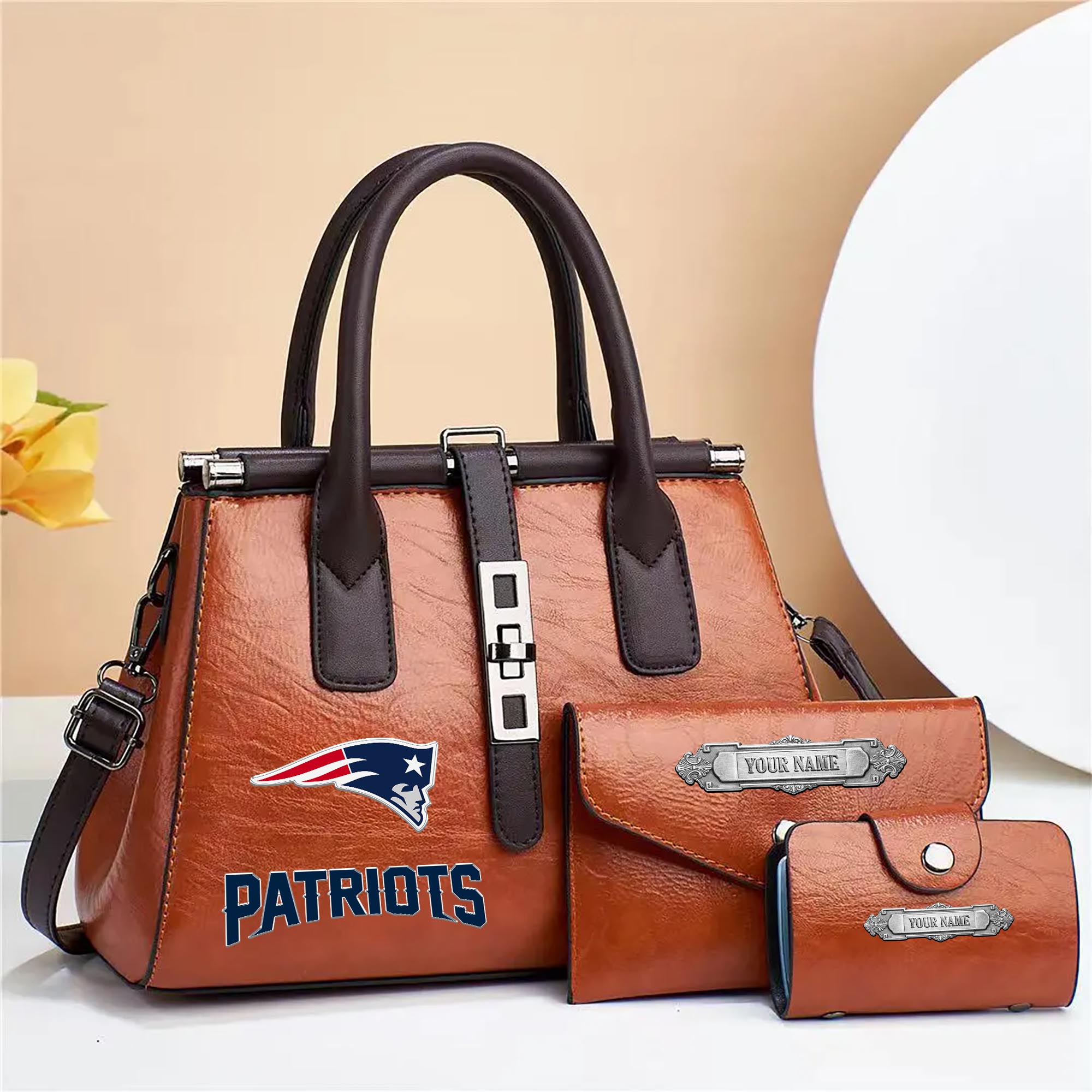 New England Patriots Deluxe Handbag For Women Custom Your Name 2025 Versions, Sport Handbag Set Large Capacity 3Pcs Patent Leather Tote Bags for Women EHIVM-05302416N - Image 8