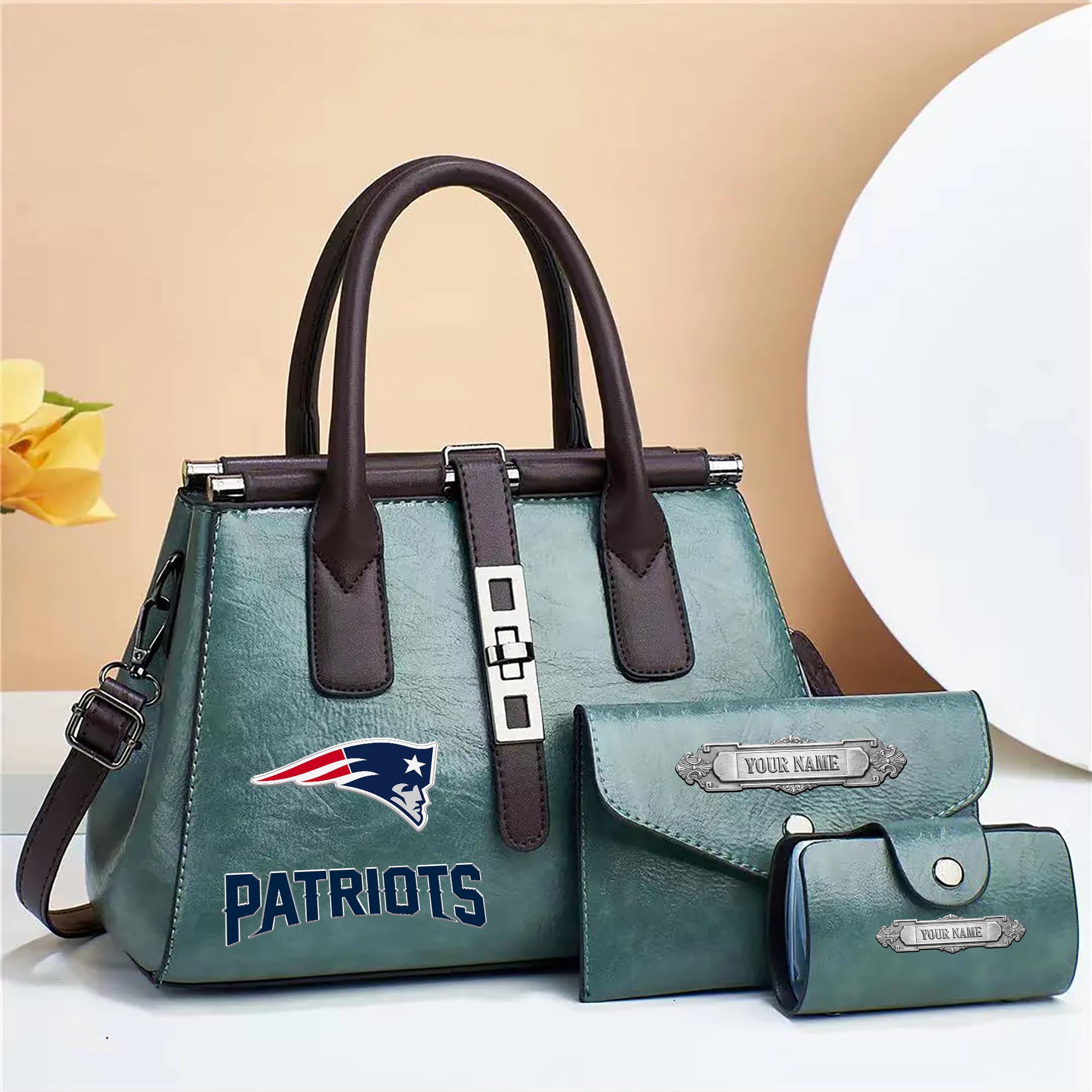 New England Patriots Deluxe Handbag For Women Custom Your Name 2025 Versions, Sport Handbag Set Large Capacity 3Pcs Patent Leather Tote Bags for Women EHIVM-05302416N - Image 9