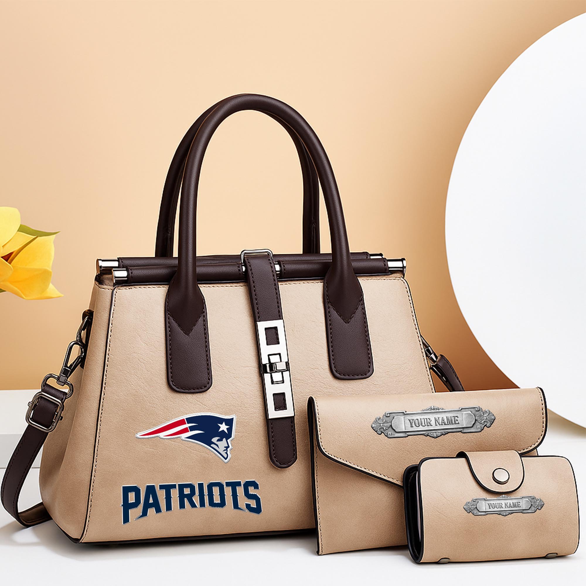New England Patriots Deluxe Handbag For Women Custom Your Name 2025 Versions, Sport Handbag Set Large Capacity 3Pcs Patent Leather Tote Bags for Women EHIVM-05302416N - Image 11