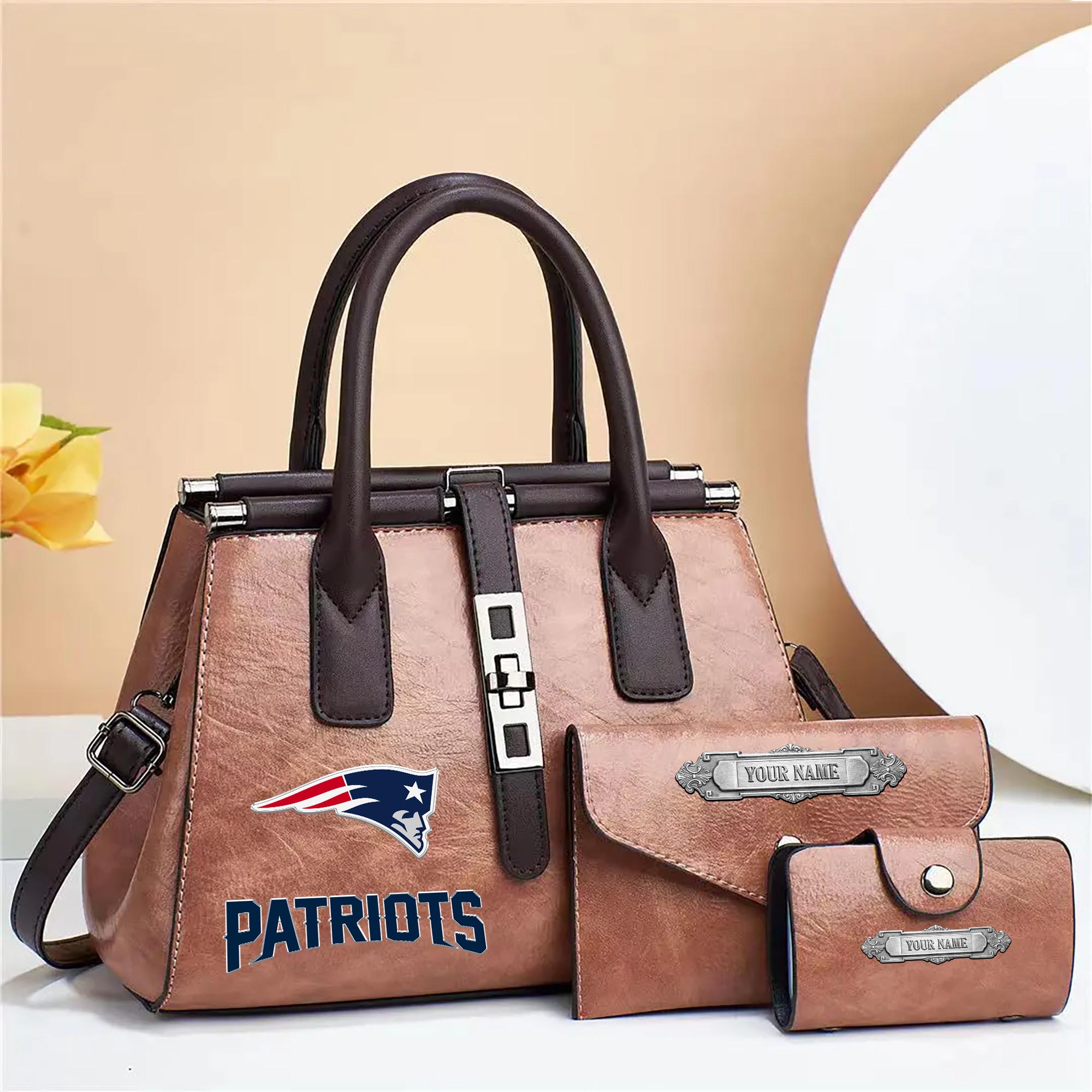 New England Patriots Deluxe Handbag For Women Custom Your Name 2025 Versions, Sport Handbag Set Large Capacity 3Pcs Patent Leather Tote Bags for Women EHIVM-05302416N - Image 13