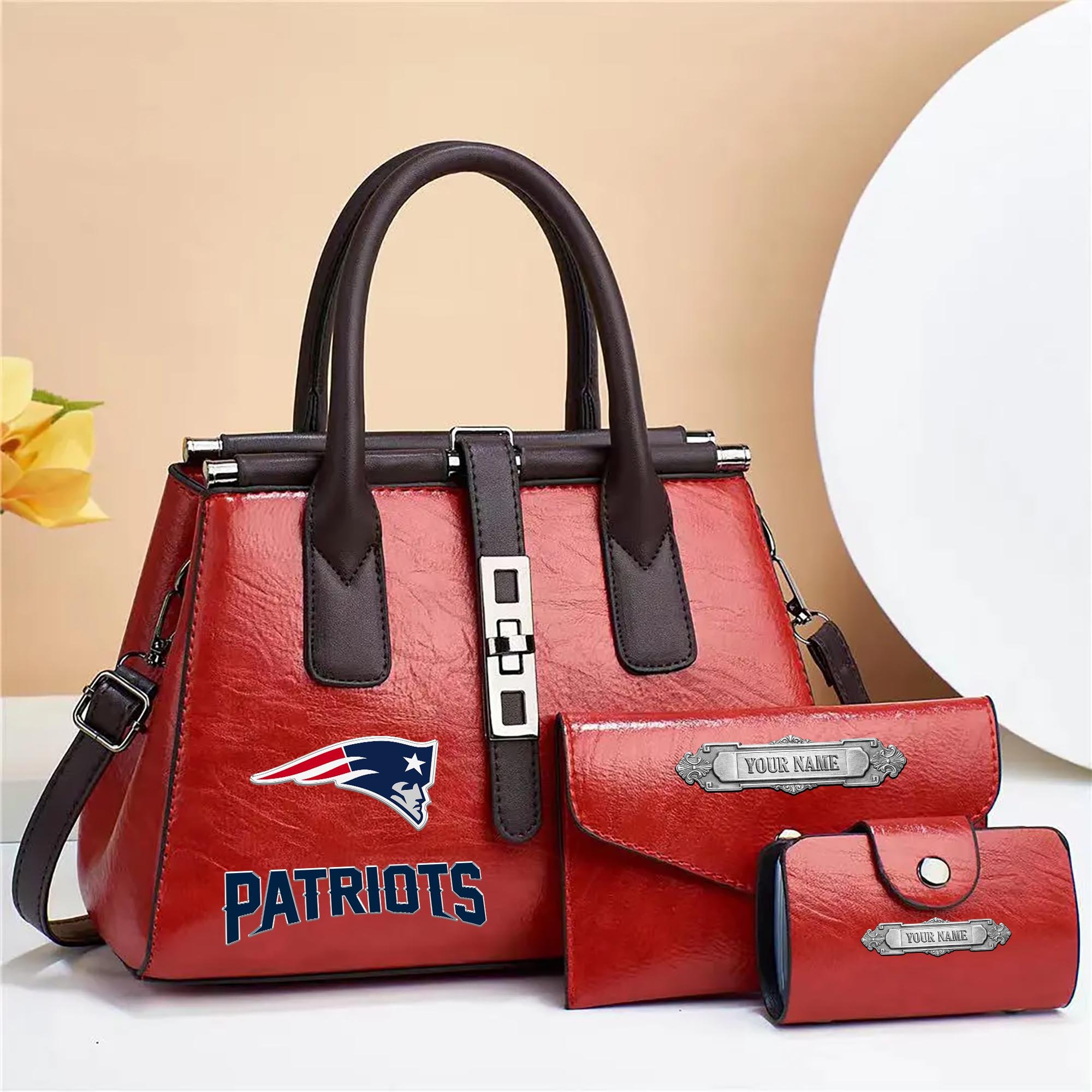 New England Patriots Deluxe Handbag For Women Custom Your Name 2025 Versions, Sport Handbag Set Large Capacity 3Pcs Patent Leather Tote Bags for Women EHIVM-05302416N - Image 15