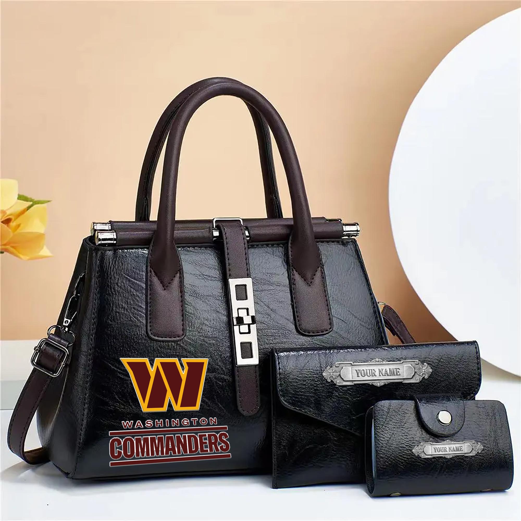 Alternative view of Washington Commanders Deluxe Handbag For Women Custom Your Name 2025 Versions, Sport Handbag Set Large Capacity 3Pcs Patent Leather Tote Bags for Women  EHIVM-05302416N