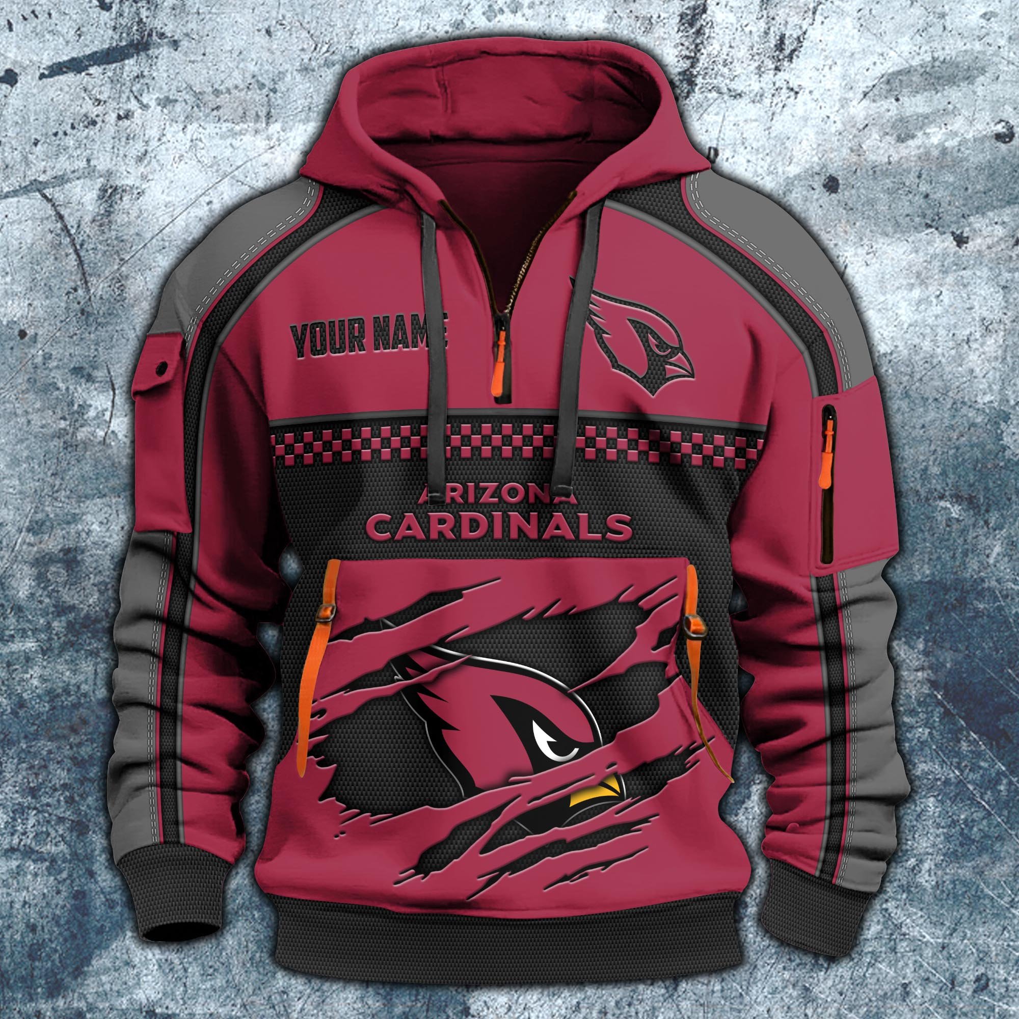 Alternative view of Arizona Cardinals Hoodie Half Zipper Custom Your Name,  Sports 3D Half-zip Hoodie EHIVM-06242639N
