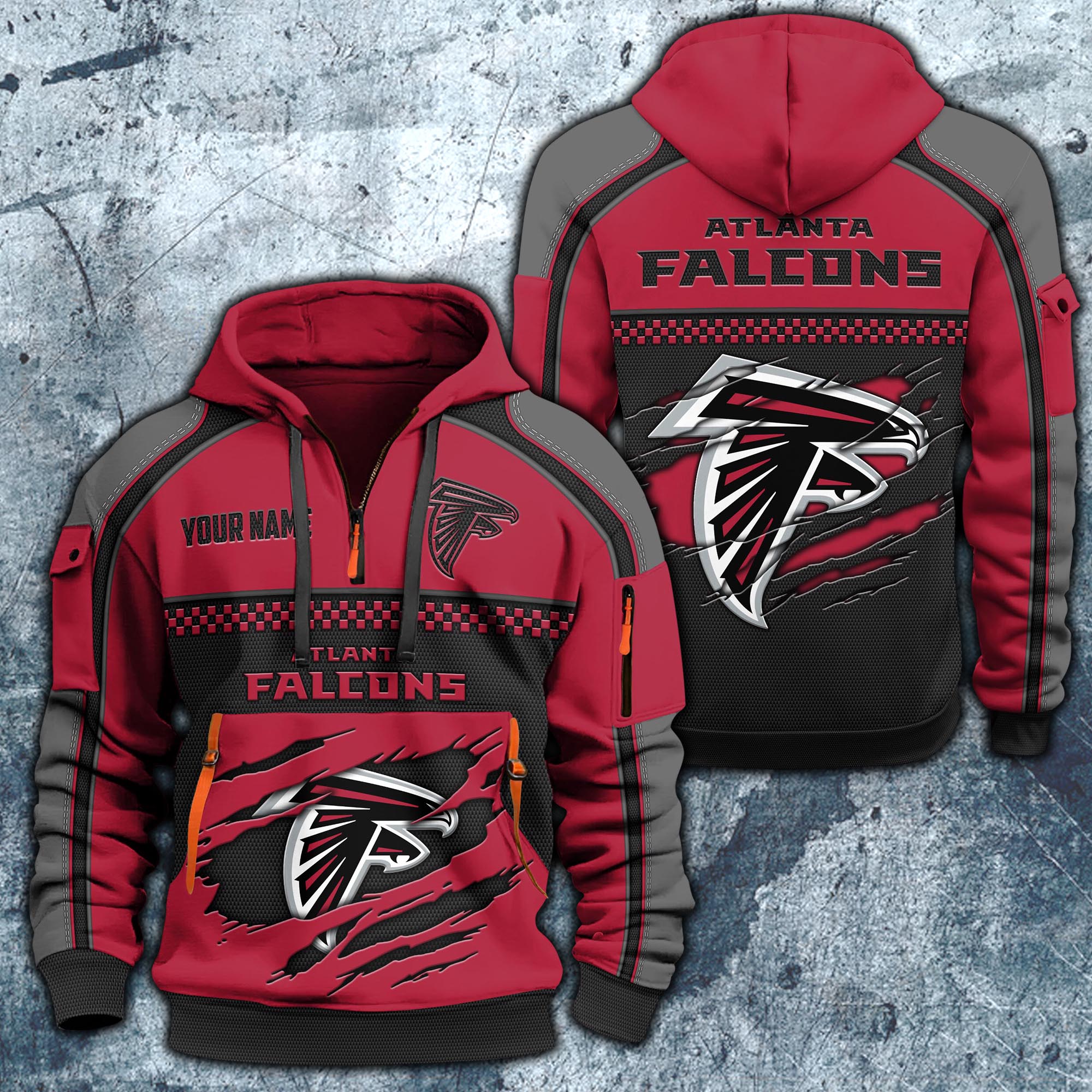 Atlanta Falcons Hoodie Half Zipper Custom Your Name,  Sports 3D Half-zip Hoodie EHIVM-06242639N