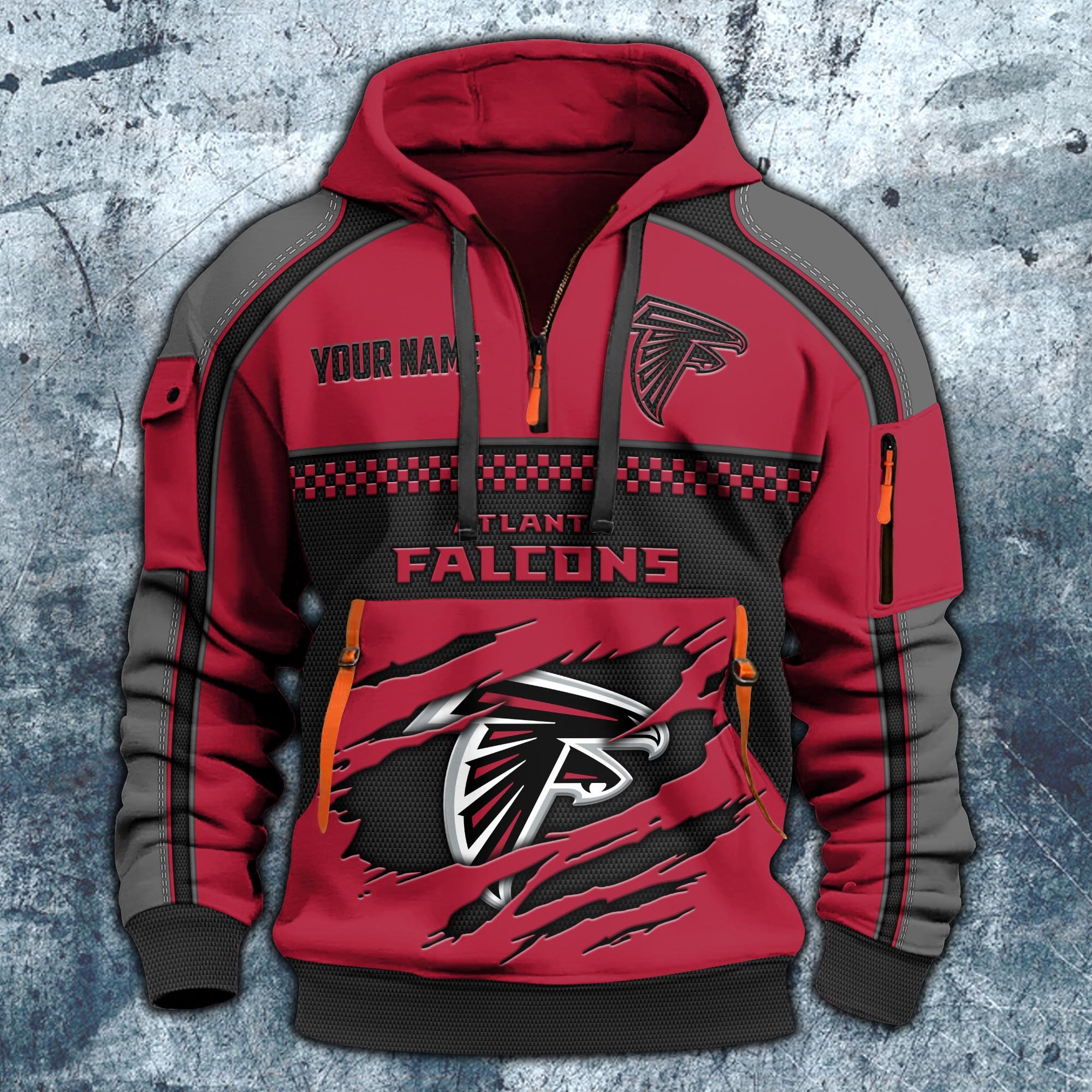 Alternative view of Atlanta Falcons Hoodie Half Zipper Custom Your Name,  Sports 3D Half-zip Hoodie EHIVM-06242639N