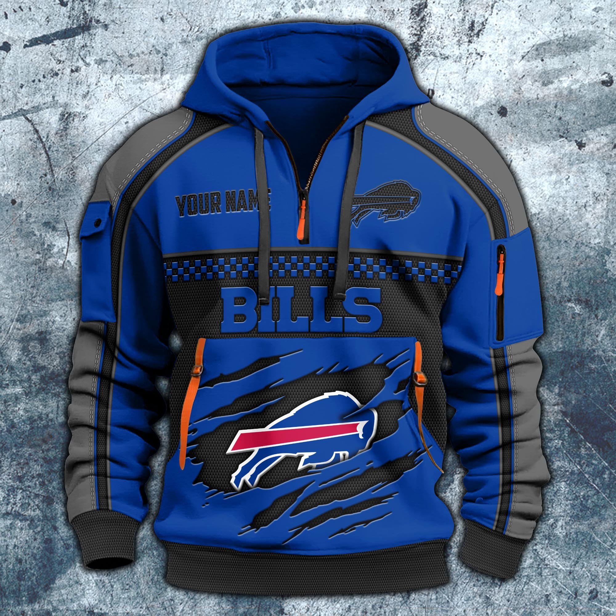 Alternative view of Buffalo Bills Hoodie Half Zipper Custom Your Name,  Sports 3D Half-zip Hoodie EHIVM-06242639N